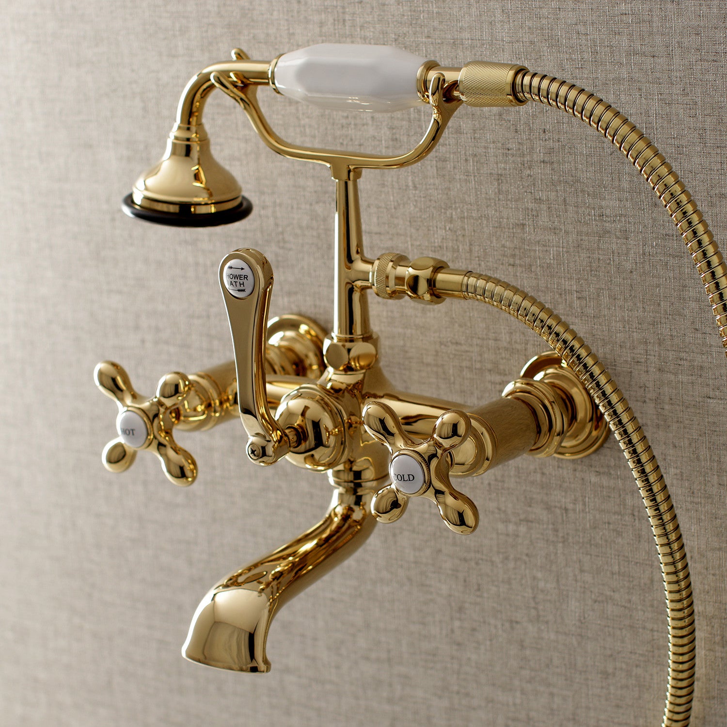 Vintage Clawfoot Tub Faucet with Hand Shower - 3 Handle Wall Mount Brass Bathtub Faucet for Classic Bathrooms - Perfect for Antique Style Bathroom Renovations and Spa-Like Showers