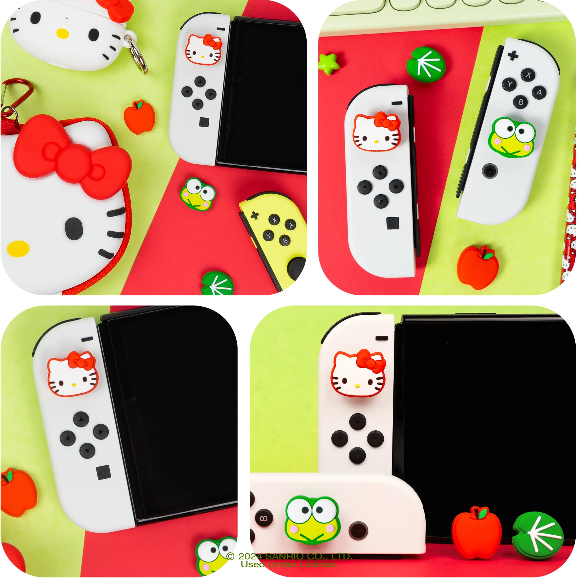 Hamee Hello Kitty & Friends Silicone Thumb Grips for Nintendo Switch OLED/Switch Lite - Soft Anti-Slip Joystick Cover Caps (Hello Kitty & Keroppi) - Perfect for Gaming Comfort & Controller Protection