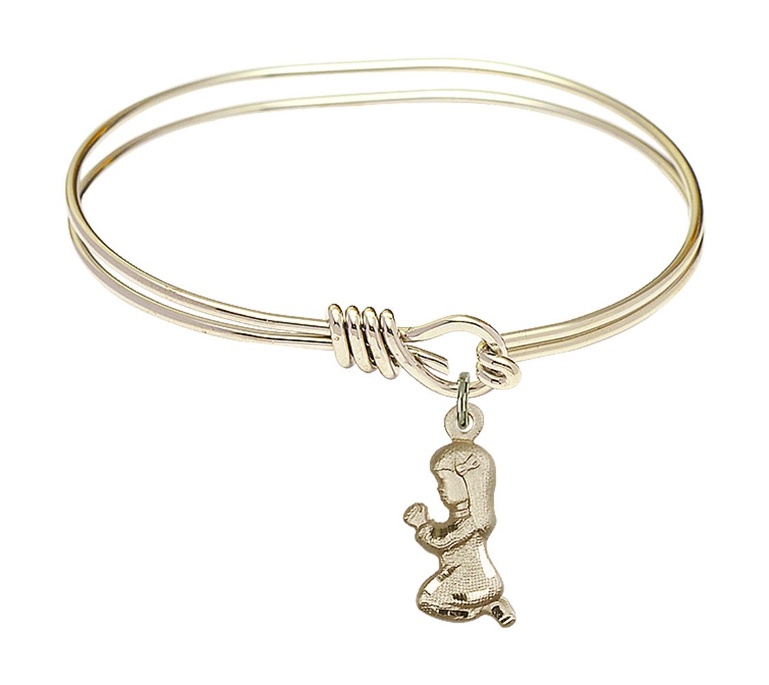 F A Dumont 5 3/4 Inch Oval Eye Hook Bangle Bracelet with Praying Girl Charm - Elegant Jewelry for Women, Perfect for Daily Wear, Gifts & Special Occasions