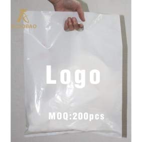 ShineBear 200 Pcs Custom Logo Plastic Shopping Bags with Handle - 20x30cm Jewelry Pouch, Gift & Clothing Carrier Bags | Perfect for Retail Packaging, Boutique Shopping & Party Favors
