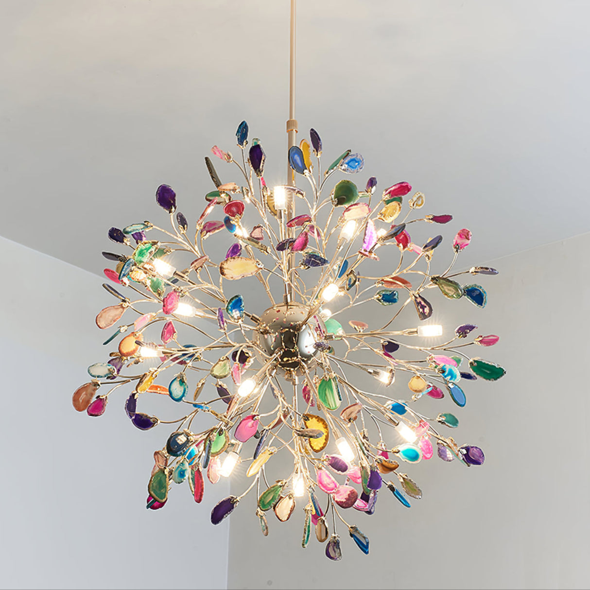 Modern Agate Plug In Chandelier - Elegant Natural Stone Ceiling Light Fixture for Living Room, Bedroom & Dining Room Decor