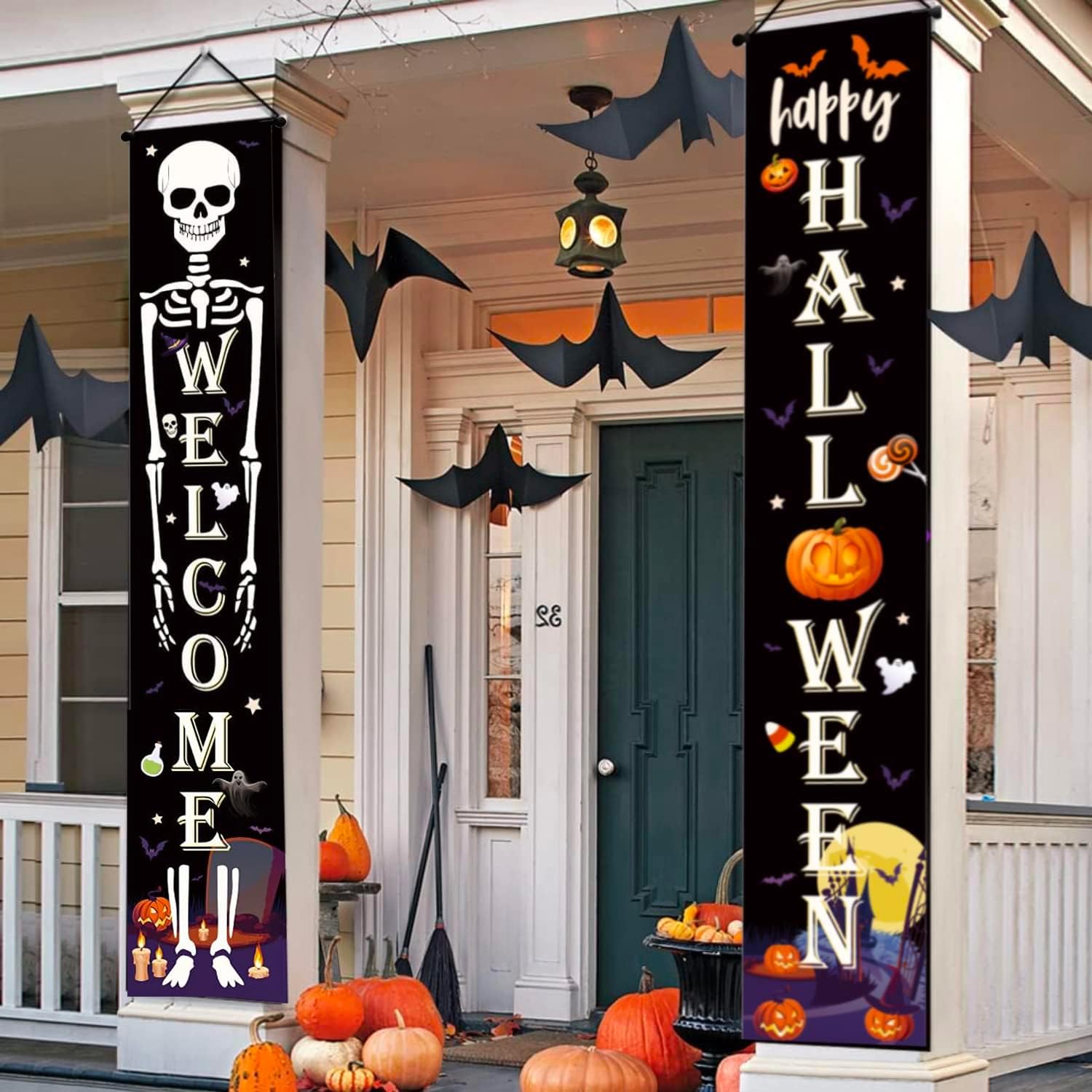 Halloween Decorations for Outdoor & Indoor - Welcome Banners, Porch Signs, Front Door Decor, Yard Garland - Perfect for Halloween Party Supplies & Home Decor