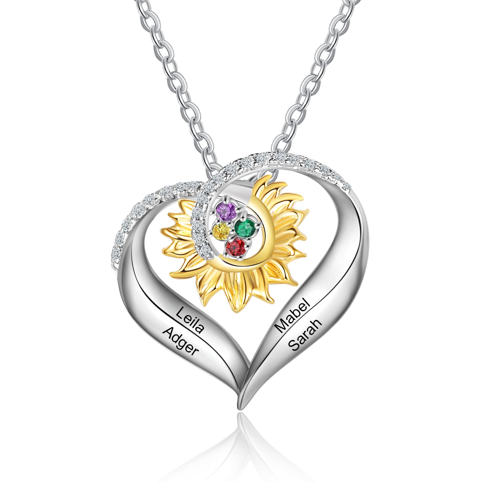 Personalized Sunflower Heart Necklace for Women - Custom Name & Birthstone Jewelry - Mother's Day Gift for Mom, Wife, Grandmother - Perfect for Birthdays, Anniversaries & Special Occasions