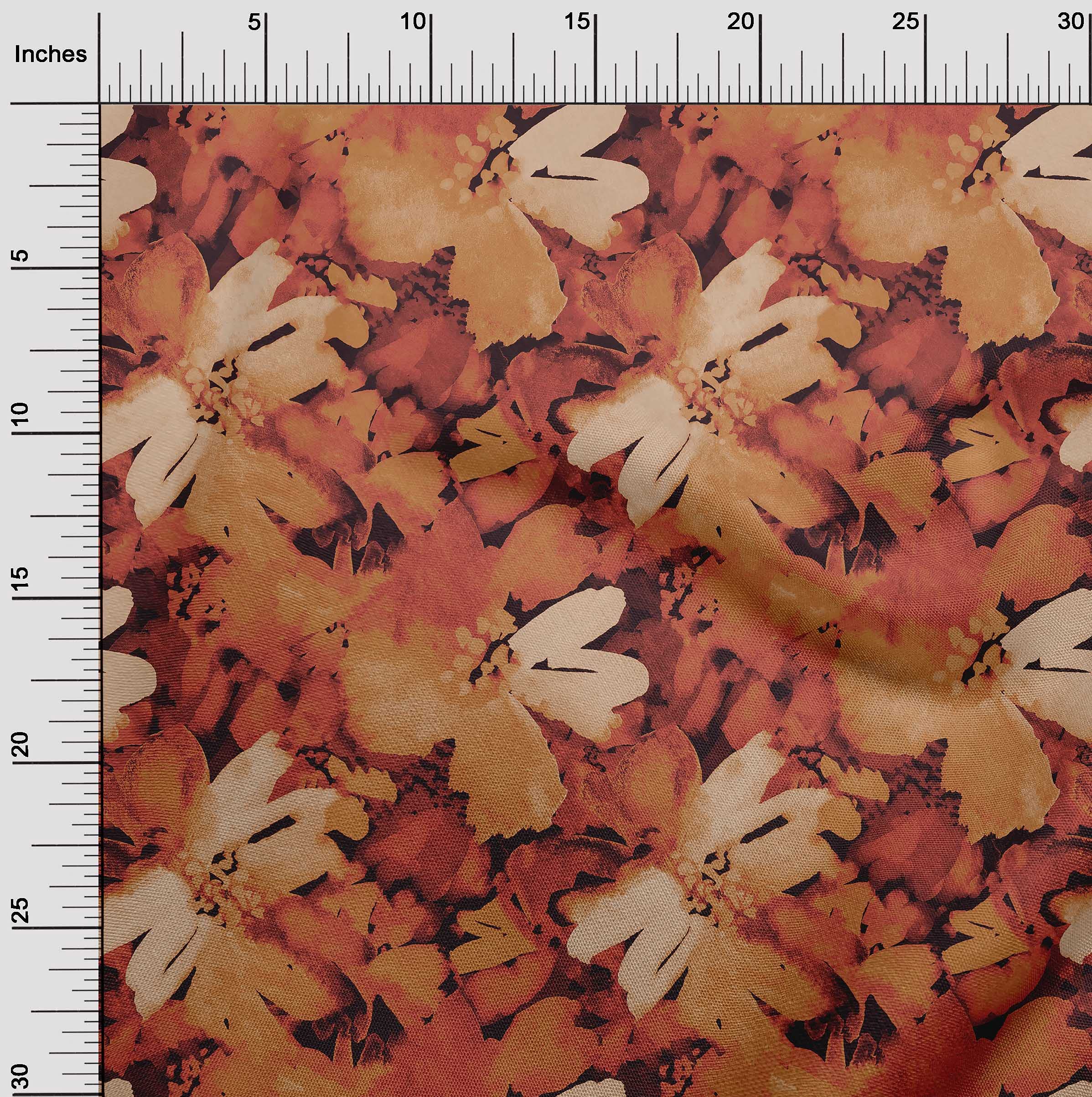 oneOone Polyester Spandex Orange Floral Printed Fabric for Sewing & Crafts - 56 Inch Wide by The Yard | Perfect for Dresses, Quilts & DIY Home Decor Projects