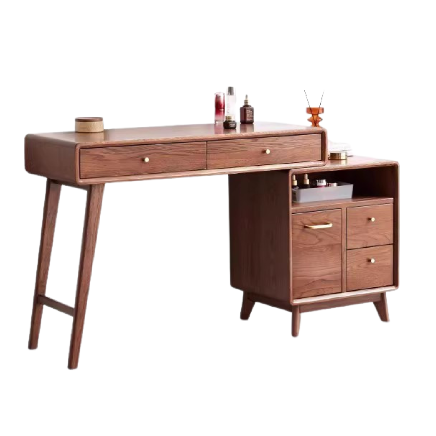 Solid Oak Wood Extendable Dressing Table - Walnut Finish | Elegant Vanity Desk for Bedroom, Makeup Station & Home Decor