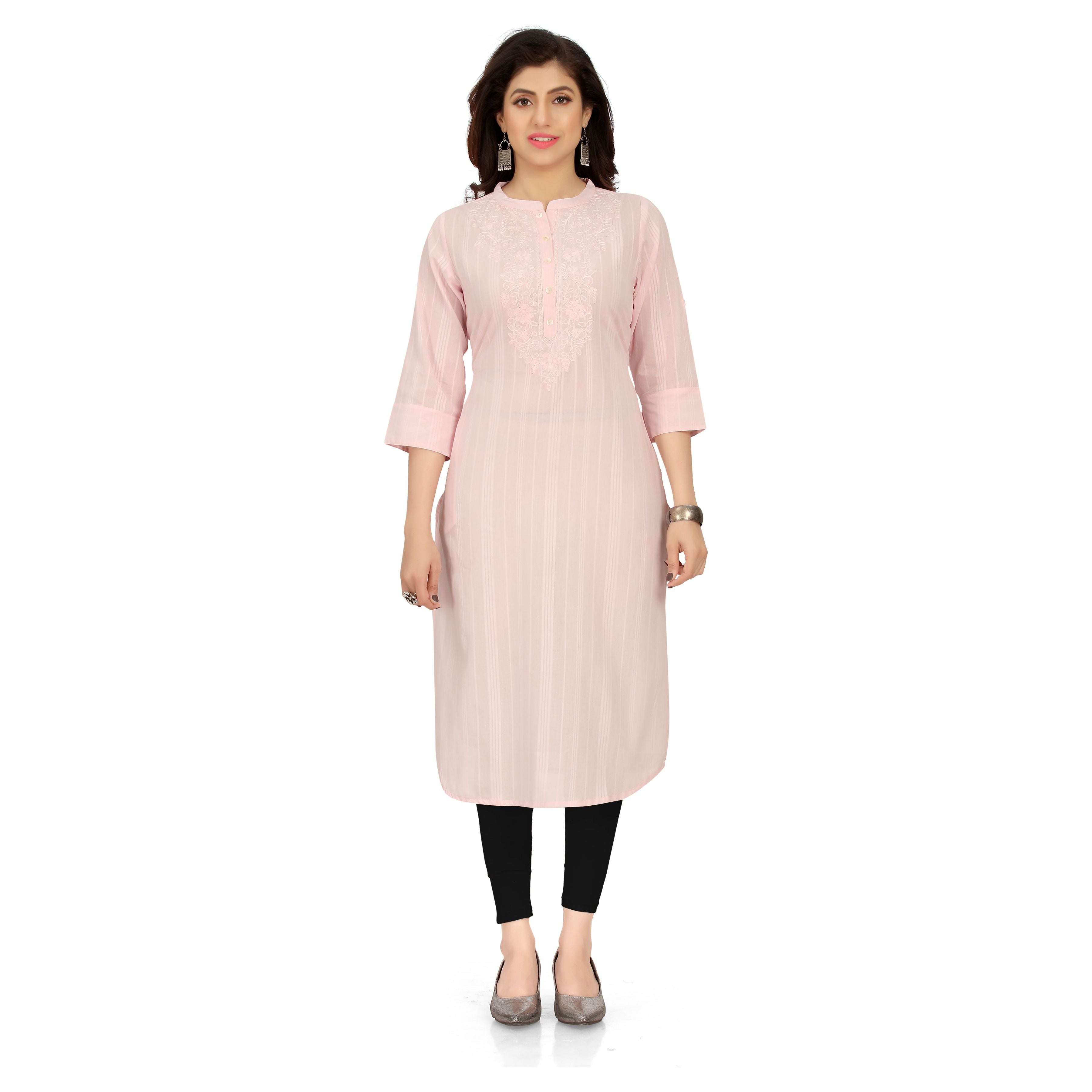 Stylish Baby Pink Cotton Kurta for Women - Comfortable Summer Kurti with Breathable Fabric - Perfect for Casual Wear, Festivals & Outings