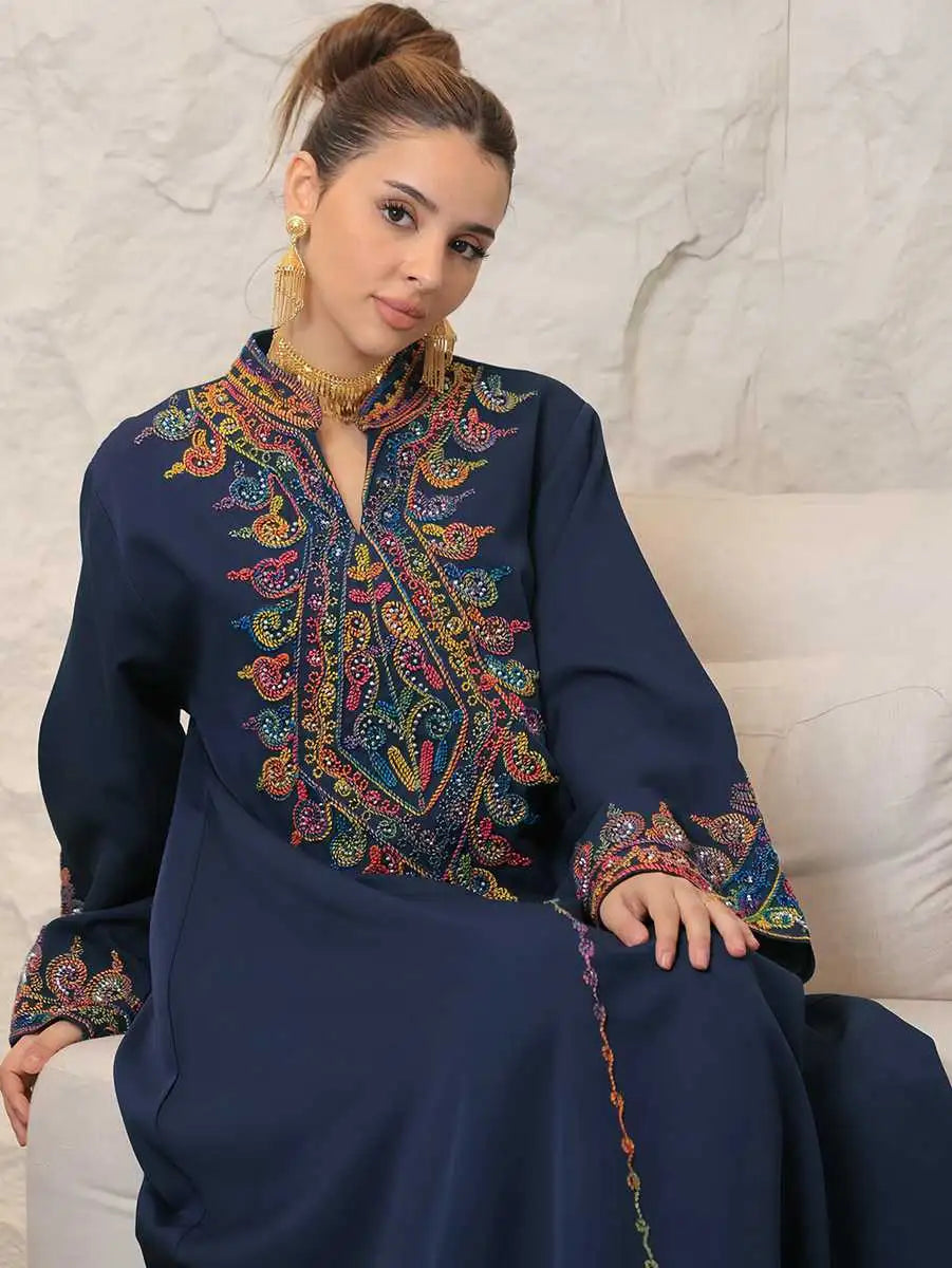 Elegant Eid Embroidered Caftan Dress for Women - Traditional Jalabiya Kaftan Gown - Perfect for Eid Celebrations, Weddings & Special Occasions