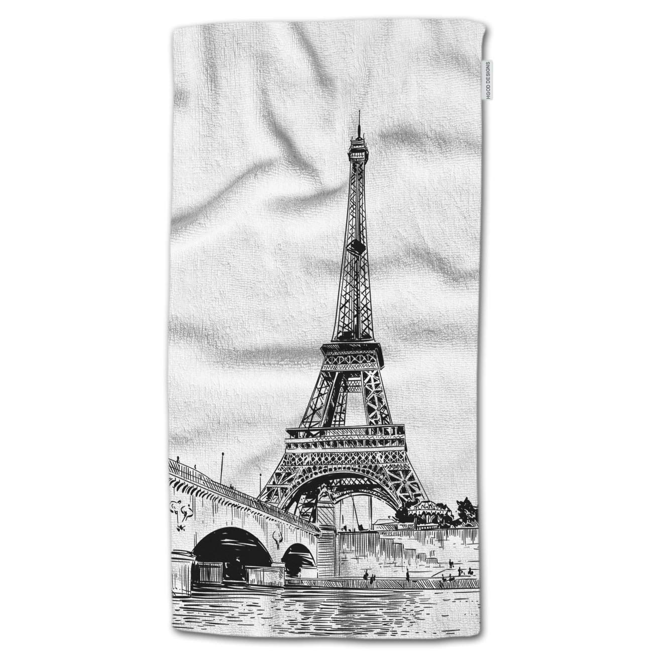 HGOD DESIGNS Vintage French Paris Eiffel Tower Cityscape Art Hand Towel - 30
