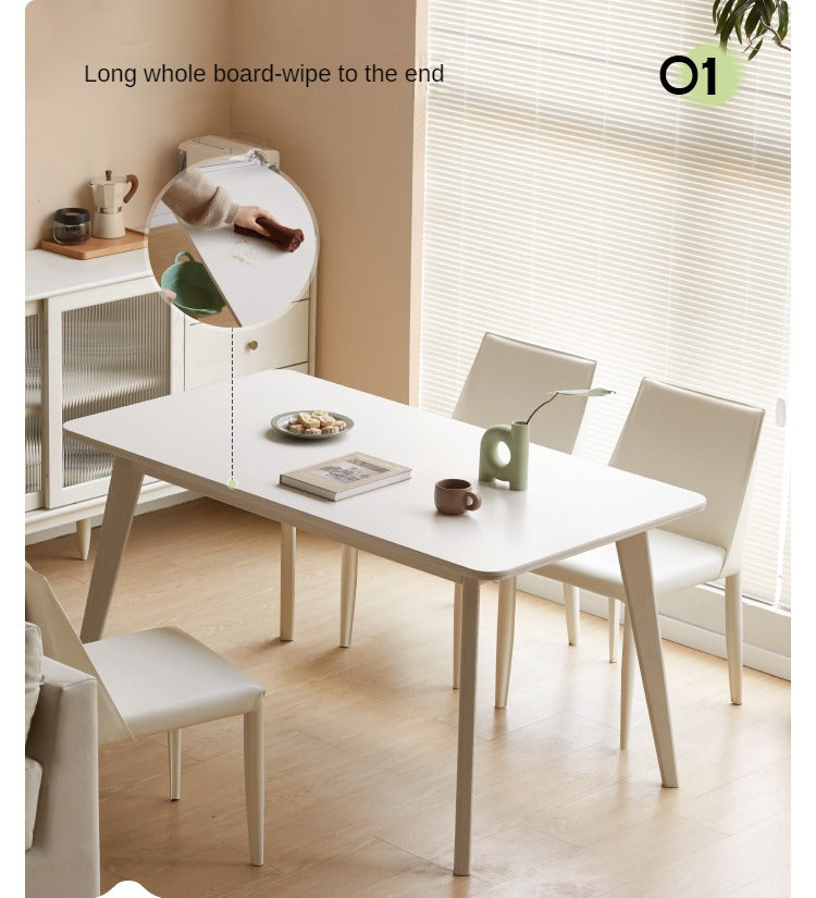 Birch Solid Wood Dining Table - Cream Wind White Finish - Modern Farmhouse Style for Kitchen, Dining Room & Small Spaces