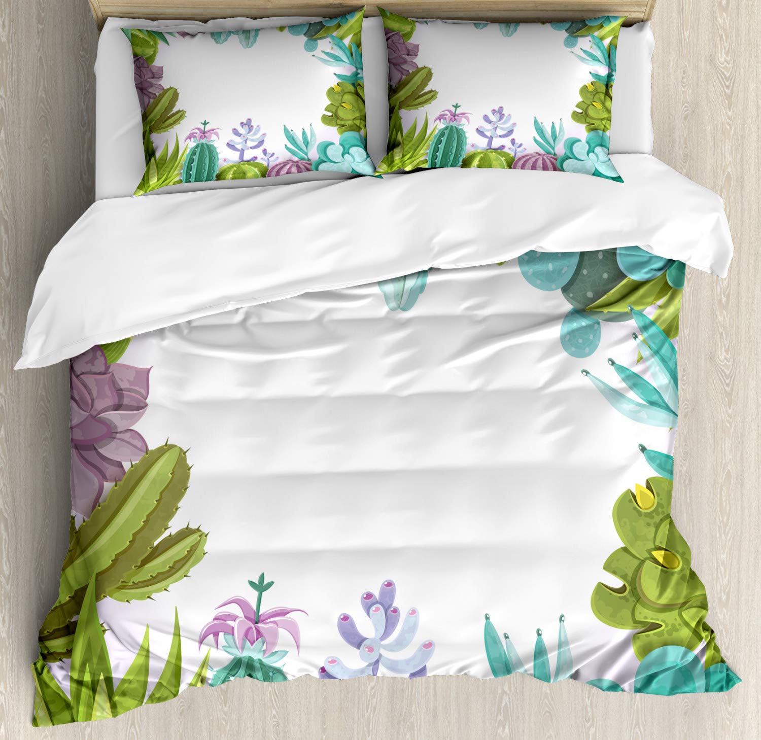 Ambesonne Cactus Duvet Cover Set - 2 Pack Cal King Size Sage Green Succulent Plant Theme Bedding with 2 Duvet Covers & 4 Pillowcases - Perfect for Boho Bedroom Decor, Gardening Enthusiasts, and Nature-Inspired Home Styling