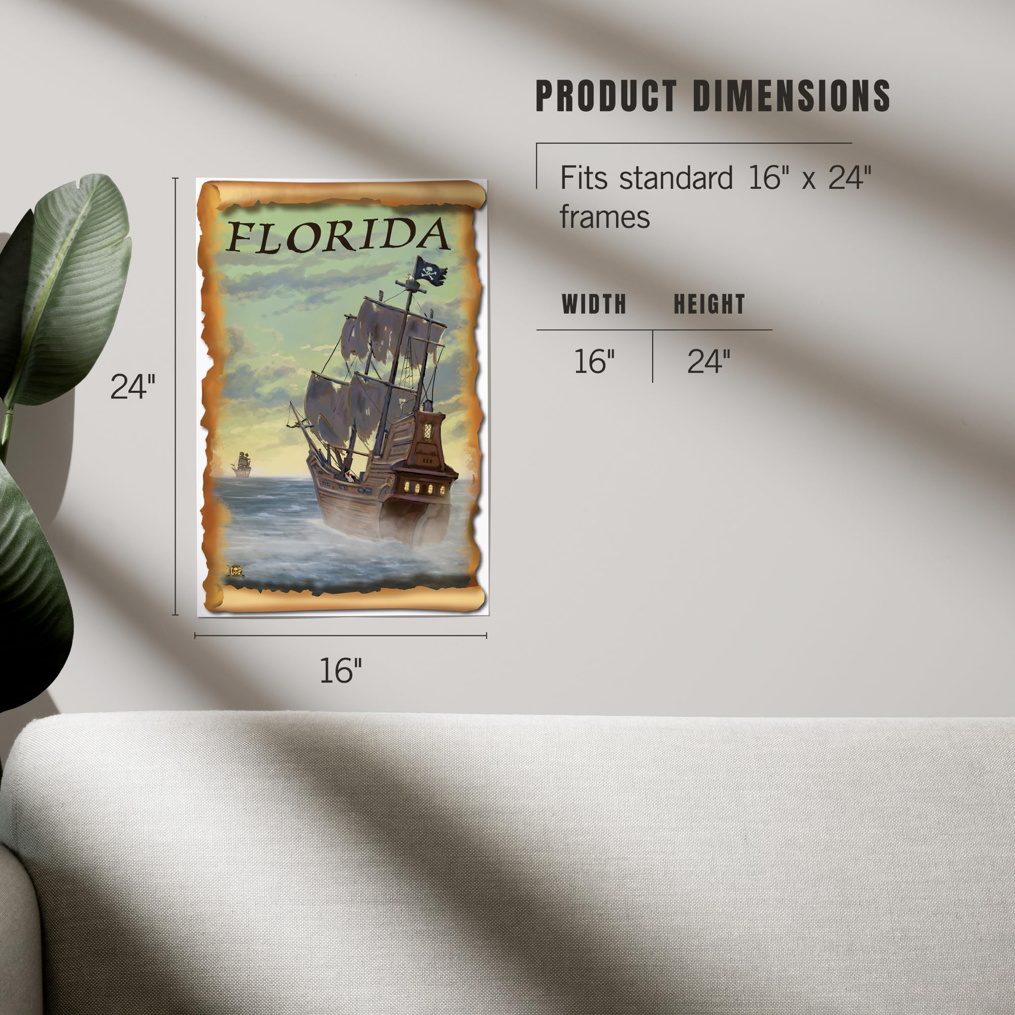 Lantern Press 16x24 Inch Giclee Art Print - Pirate Ship in Florida - Premium Wall Decor for Living Room, Bedroom & Office