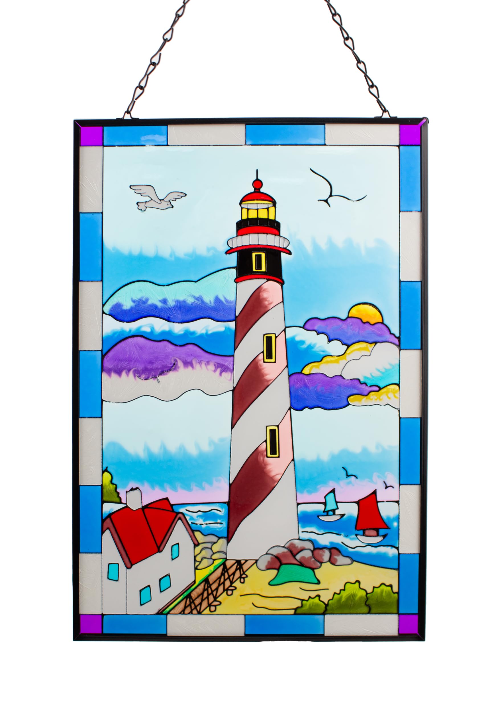 Stained Glass Window Hanging Decor - 15x10 Inch Handmade Suncatcher Panel for Home & Garden - Beautiful Wall Art for Living Room, Bedroom, Church & Office Decor
