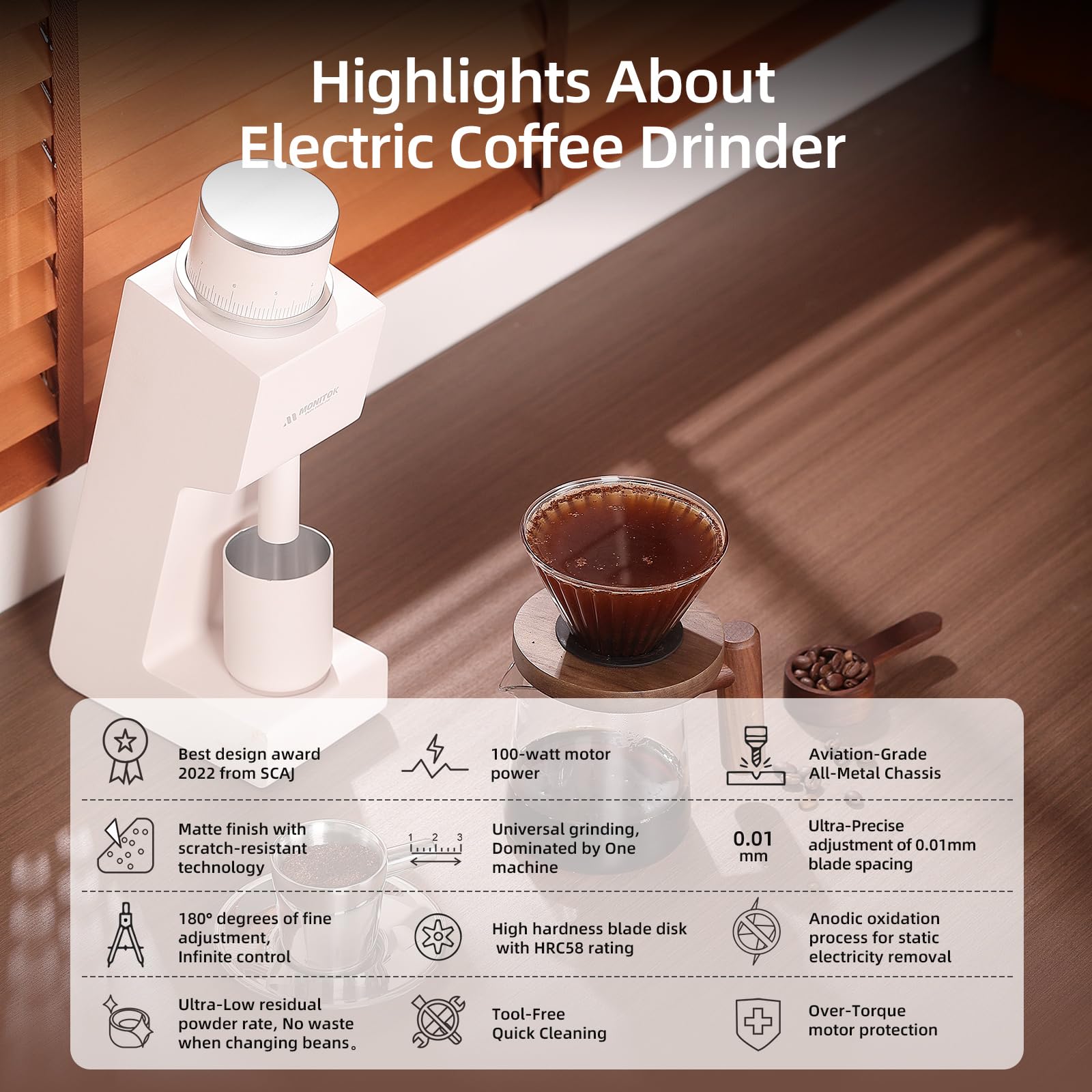 Electric Coffee Grinder for Espresso, Drip & Cold Brew - White C1 | Home & Cafe Use