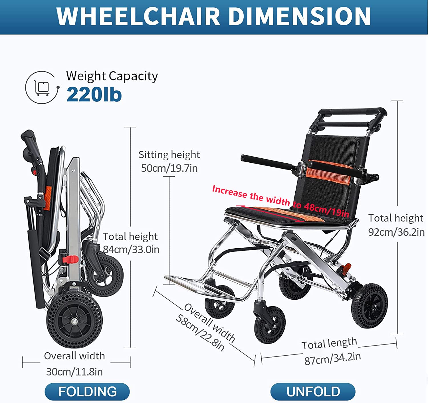 Lightweight Folding Wheelchair for Adults & Seniors - Portable Travel Wheelchair with Hand Brake, Aluminum Alloy Frame - Ideal for Air Travel, Shopping, and Outdoor Activities
