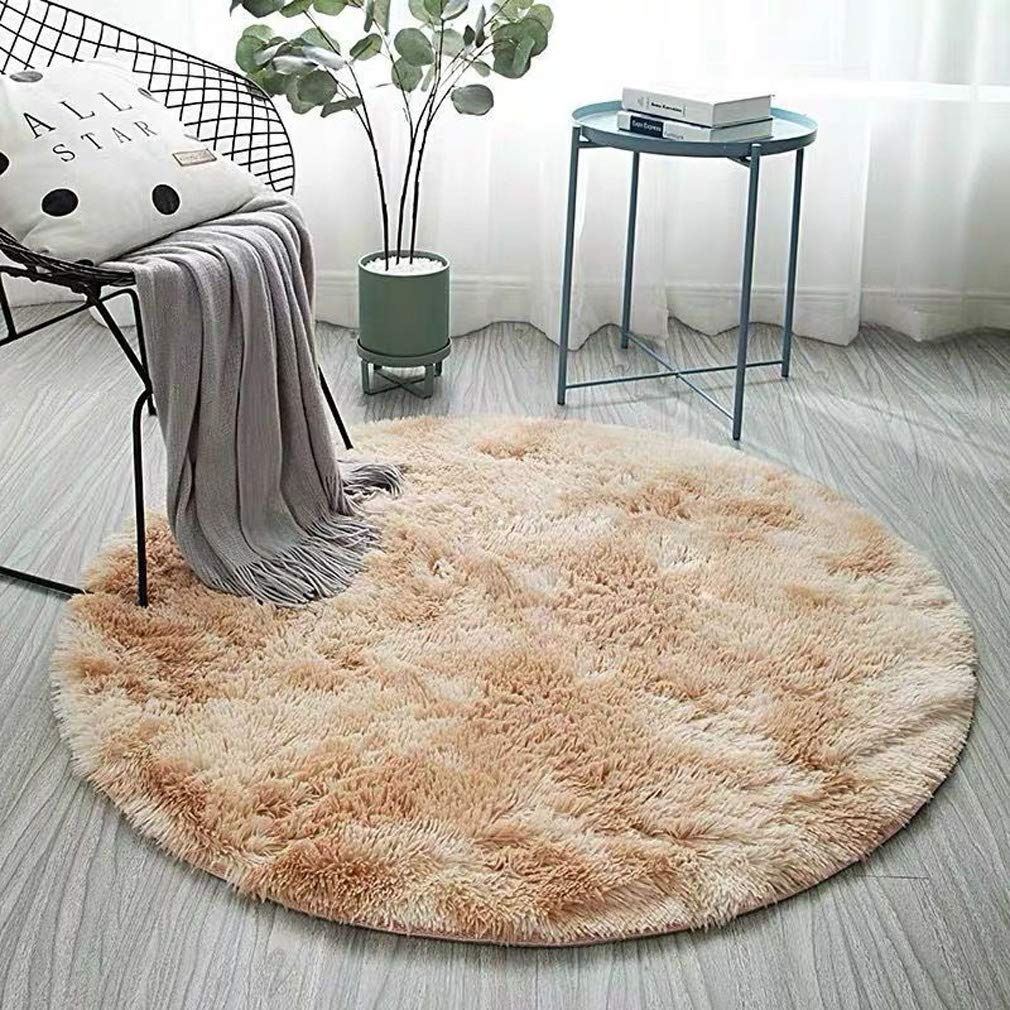 Soft Modern Round Shaggy Area Rug - Non-Skid Fluffy Carpet for Living Room, Bedroom & Nursery | Home Decor Rug in Khaki (160x160cm) - Perfect for Cozy Spaces, Kids Play Areas & Home Styling