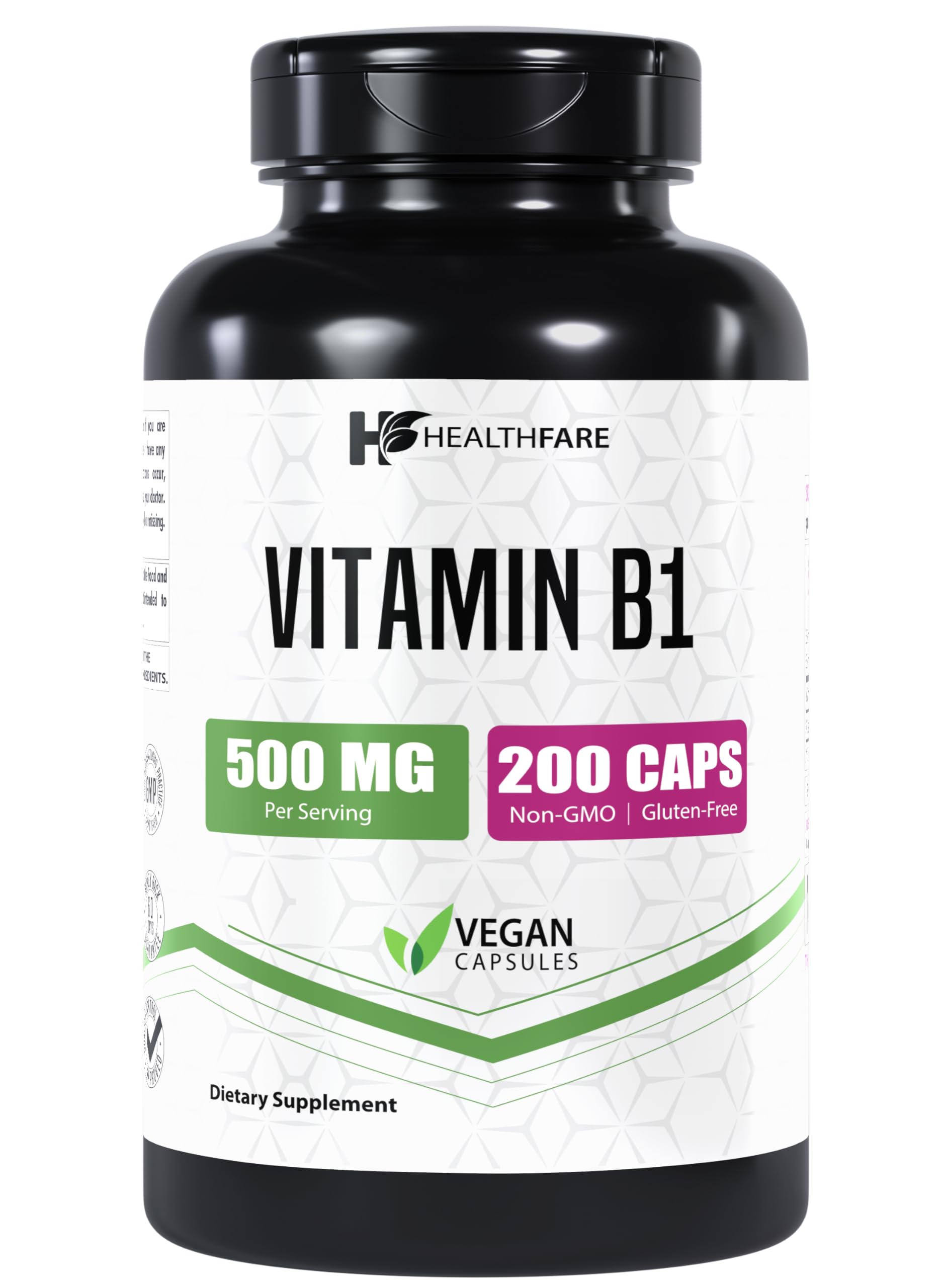 Vitamin B1 500mg | 200 Vegetarian Capsules | Thiamine Mononitrate Supplement | Supports Energy, Metabolism & Nervous System Health | Non-GMO, Gluten-Free | For Daily Wellness & Fatigue Relief