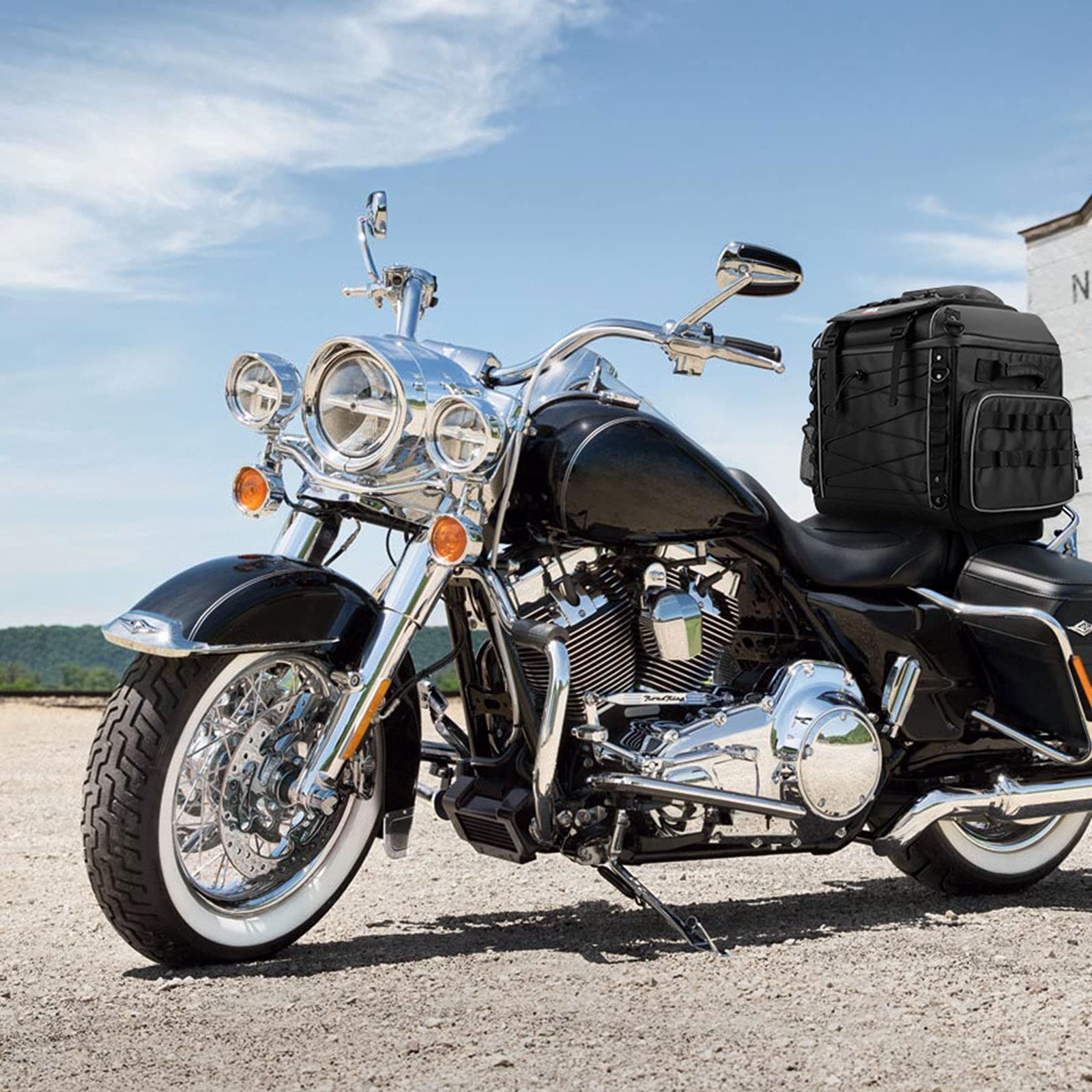 KEMIMOTO 40L Waterproof Motorcycle Sissy Bar Bag - Travel Luggage & Helmet Tail Bag for Harley Softail, Sportster, Dyna, Road King, Road Glide & Street Glide - Secure Sissy Bar Straps - Perfect for Long Rides & Road Trips