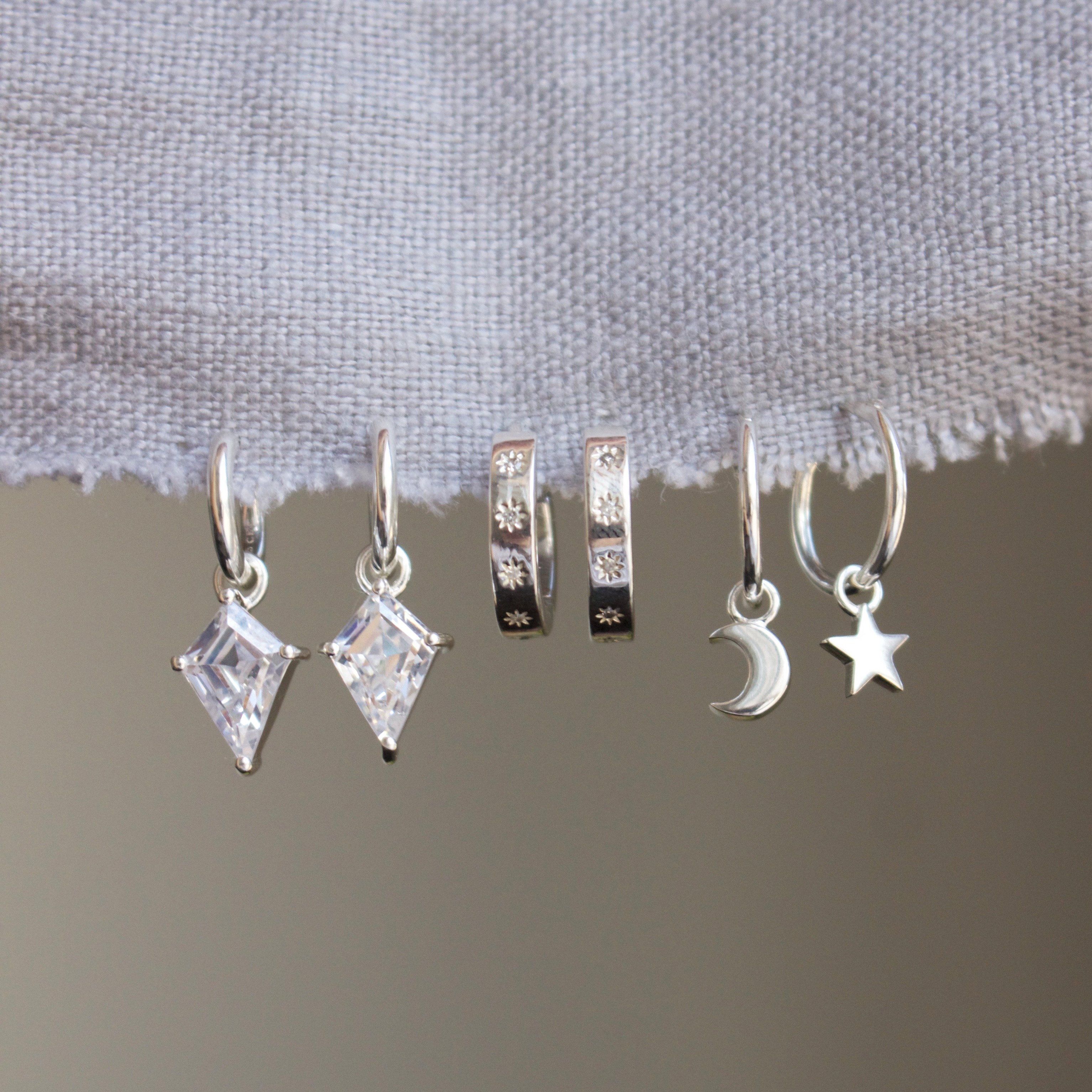 Moon & Star Charm Hoop Earrings for Women - Dainty Celestial Jewelry - Perfect for Everyday Wear, Boho Style & Gift Giving