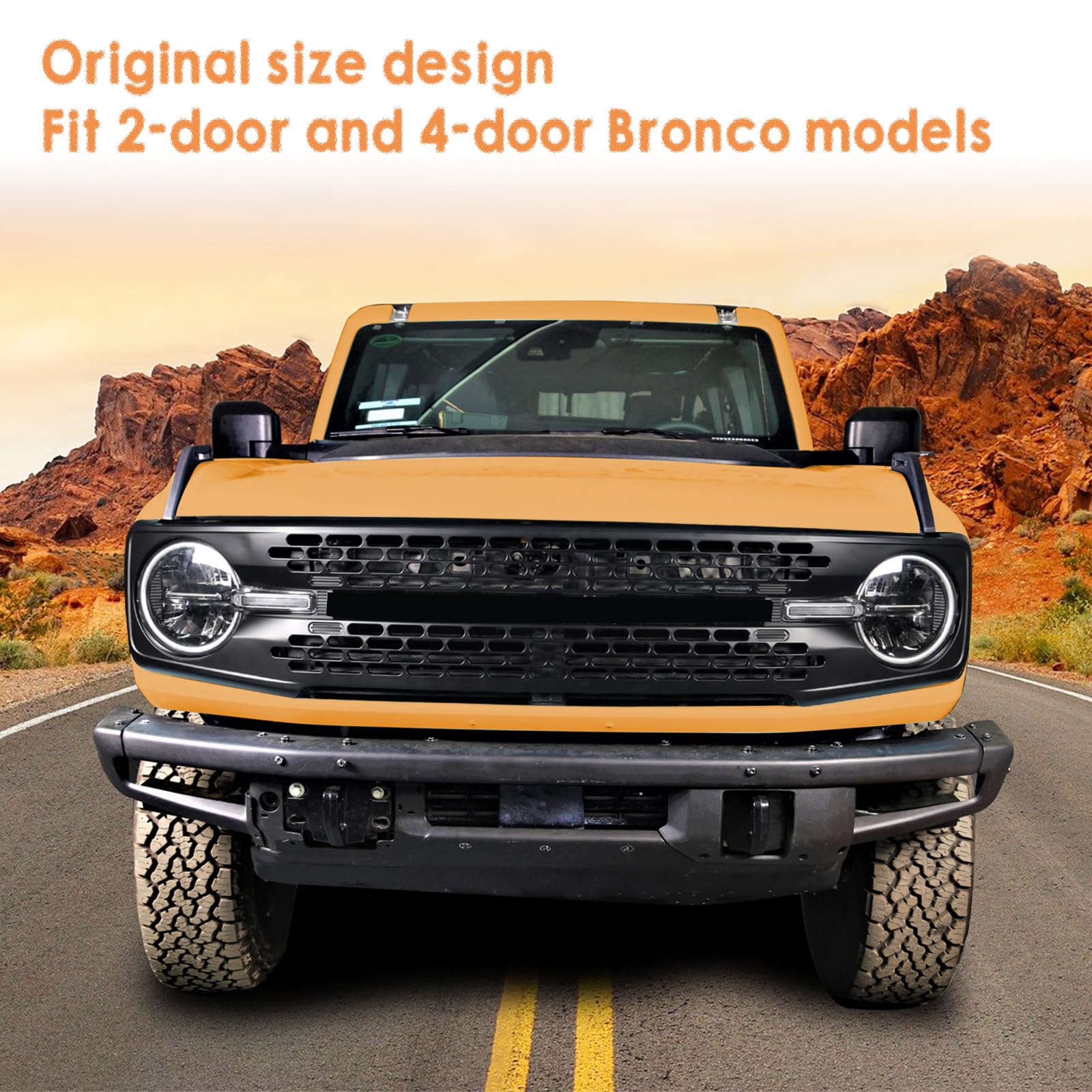 High-Quality Matte Black Front Grille Compatible with Ford Bronco 2021-2025 | Perfect Fit for 2-Door & 4-Door Models | Durable Bumper Grille Accessory for Off-Road & Street Driving