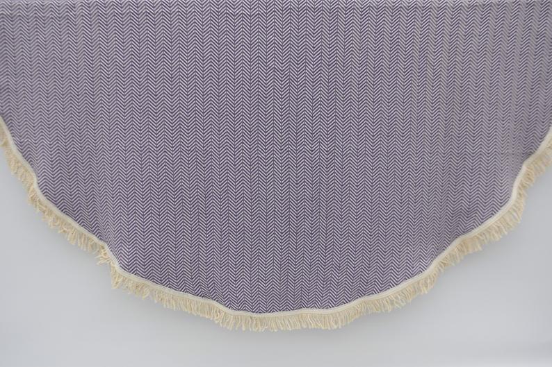 100% Cotton Round Beach Towel in Deep Purple - Soft & Absorbent for Pool, Beach, Yoga & Picnics