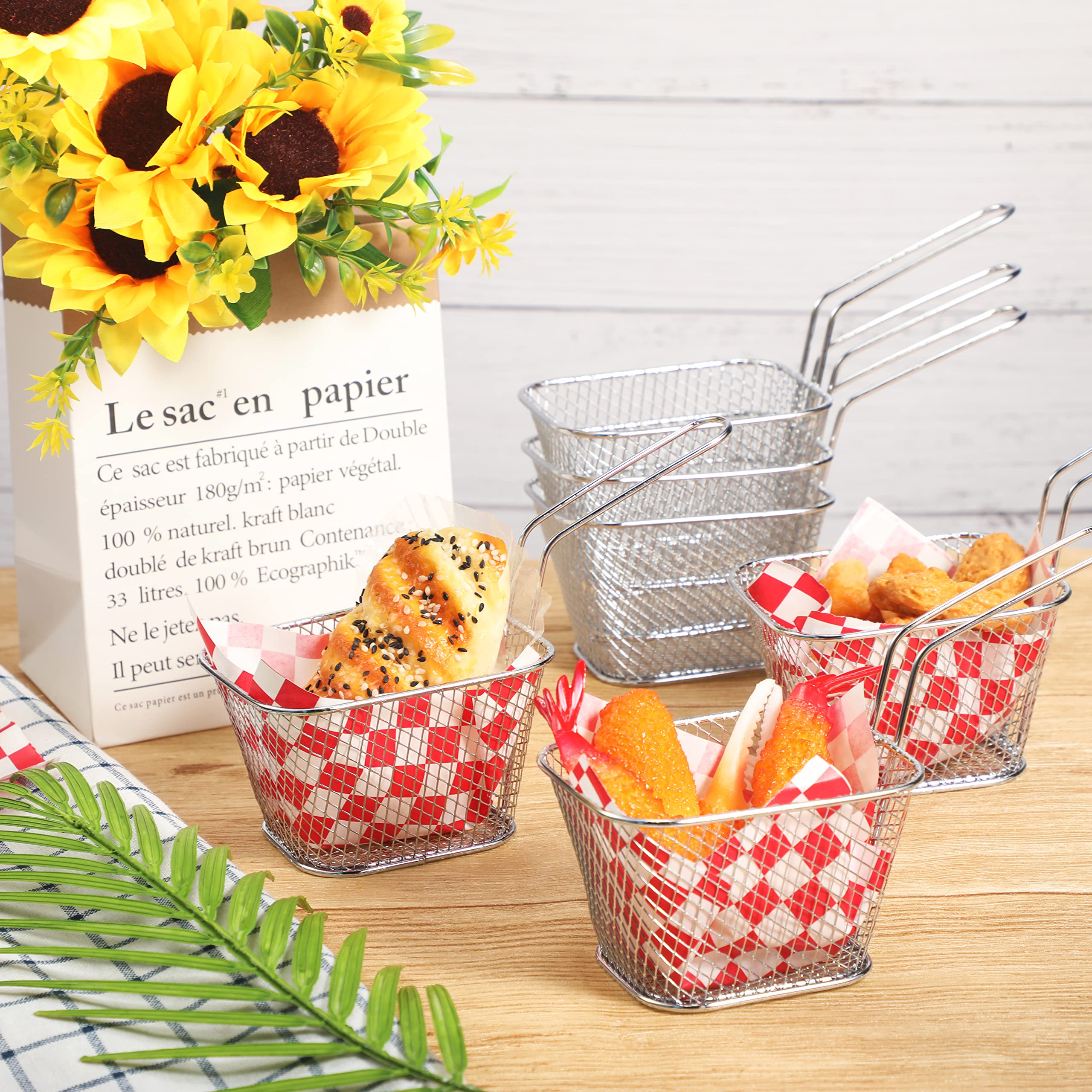 12 Pack Mini Square Fry Baskets - Stainless Steel French Fry Holders for Deep Frying, Food Serving & Kitchen Decor | Reusable Small Fryer Containers with Handle for Home & Commercial Use (Silver)