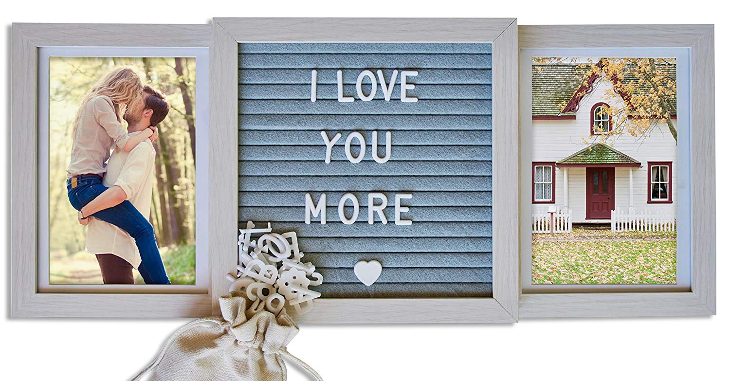 Custom Oak Letters Picture Frame with Genuine Felt Letter Board - Personalized Two Photo Display for Engagement, Love, Anniversary Gifts (Cream) | Perfect for Couples, Weddings & Home Decor