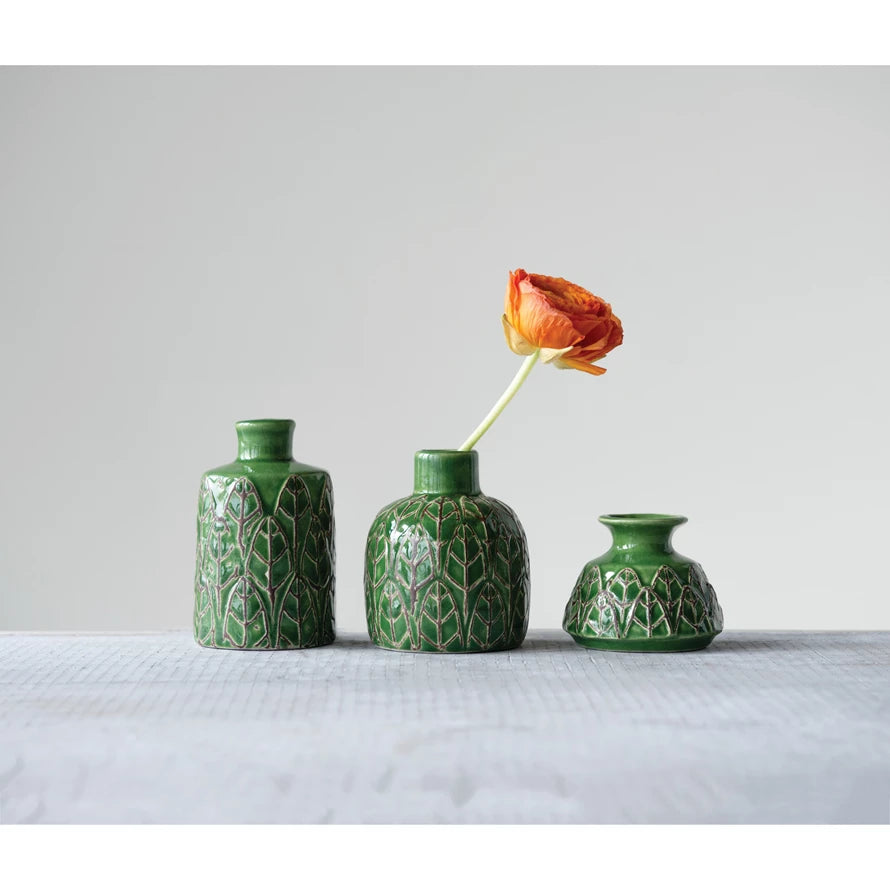 Handmade Little Green Stoneware Vases - Ceramic Flower Vases for Home Decor, Wedding Centerpieces & Tabletop Arrangements