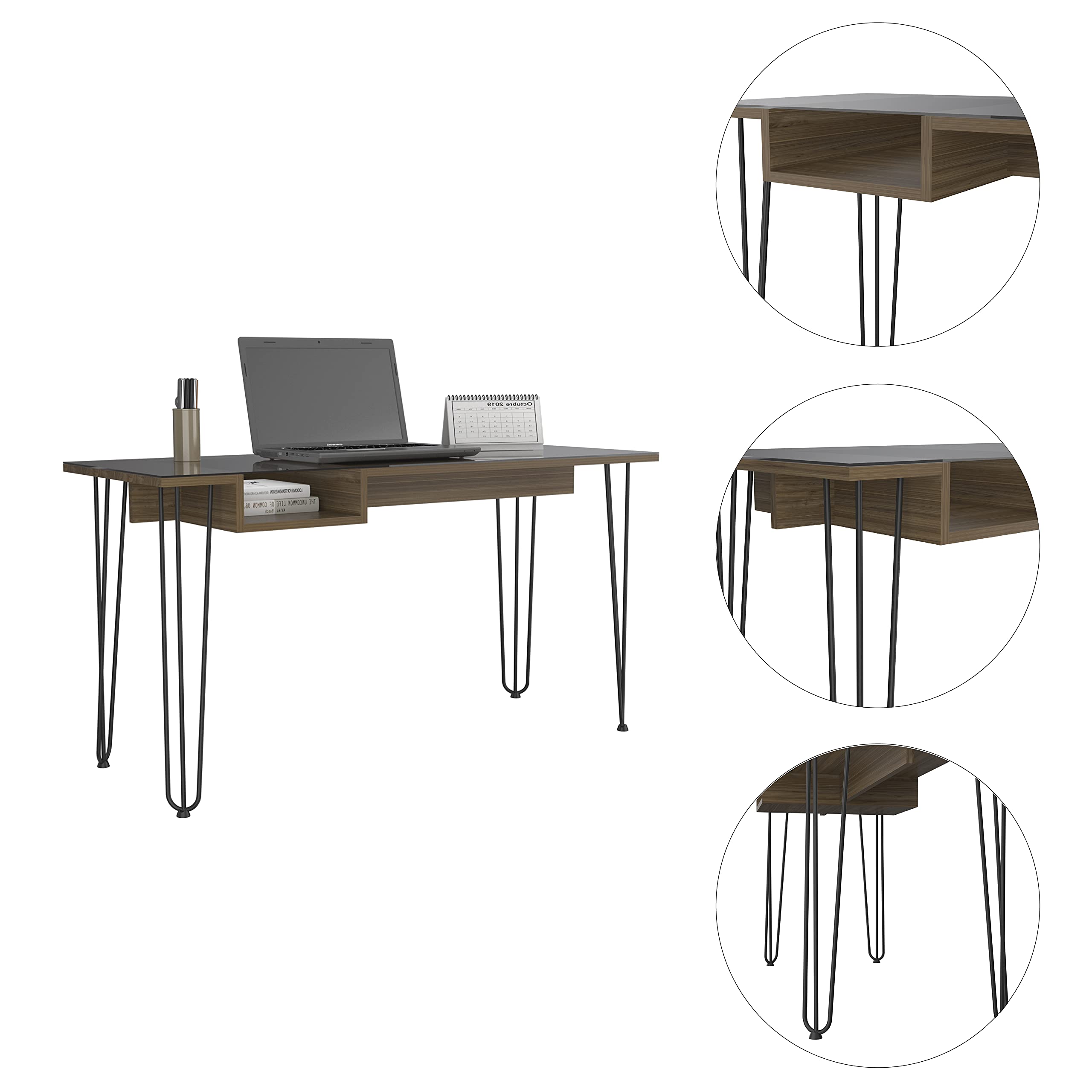 Arizona 140 Writing Desk with 4 Hairpin Legs and Open Shelf - Modern Mahogany Wood Study Desk for Home Office, Small Space & Dorm Room - Perfect for Remote Work, Online Classes & Creative Projects