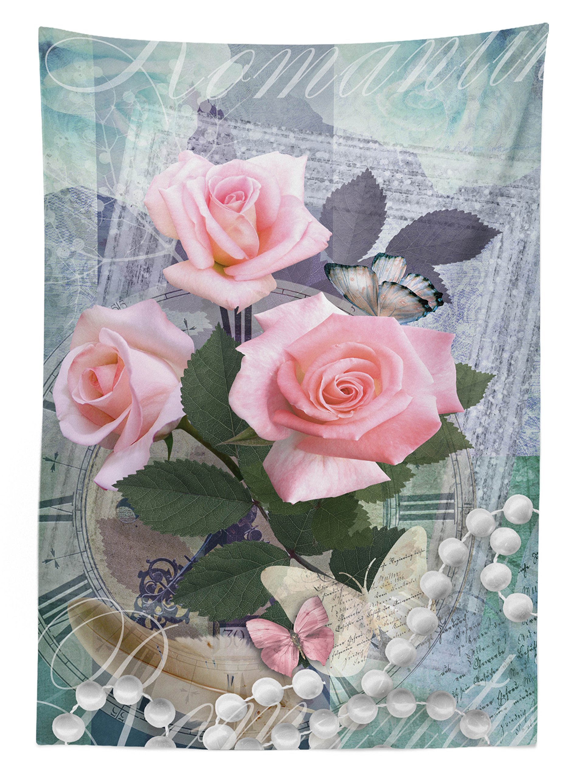 Ambesonne Pearls Outdoor Tablecloth - Classic Rose & Pearls Romantic Design, Washable Picnic Table Cover 58x120 Inches, Pink & Grey - Perfect for Garden Parties, Weddings & Outdoor Dining Decor