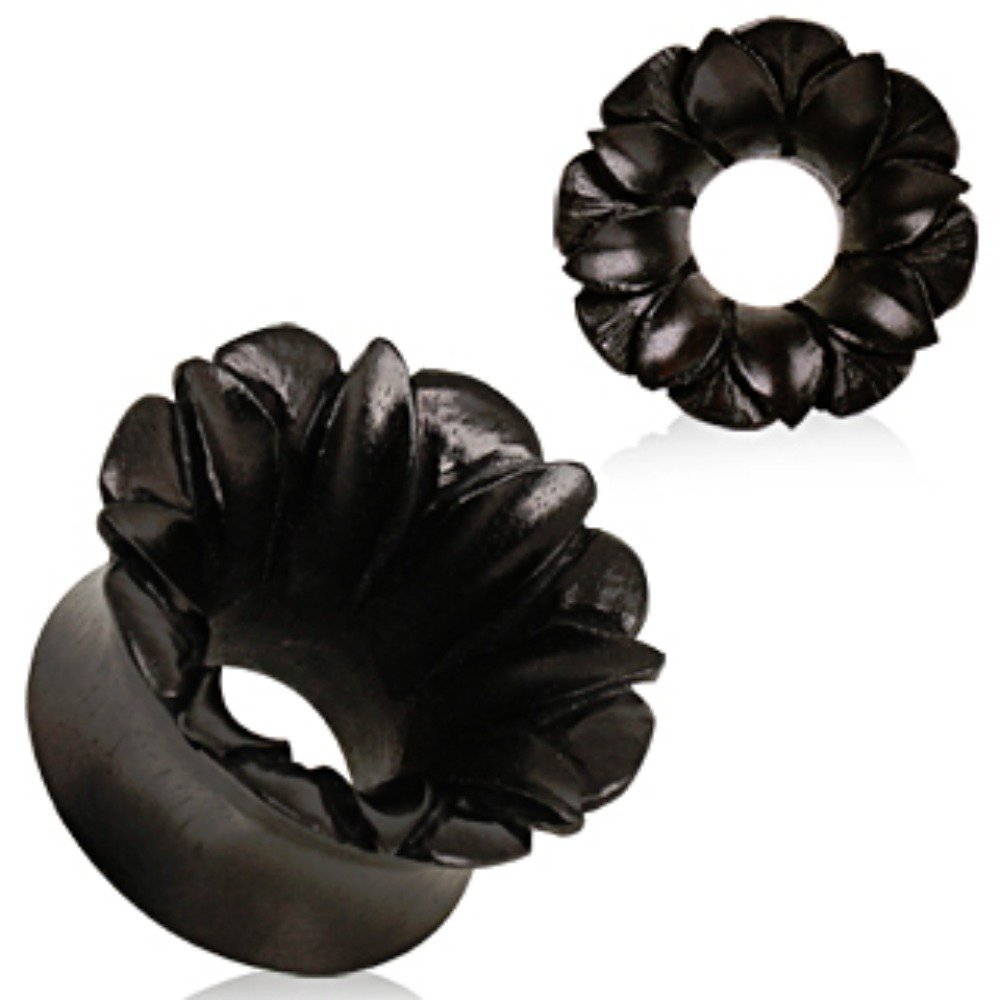 Organic Buffalo Horn Lotus Blossom Tunnel Plugs - Covet Jewelry | Handcrafted Ear Gauges for Stretching & Everyday Wear | Boho & Hippie Style Accessories