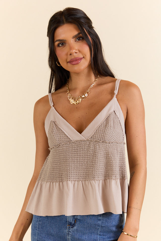 Soft and Comfortable Tan Knit Tank Top for Women - Breathable Summer Casual Wear - Perfect for Beach, Gym, and Everyday Outfits