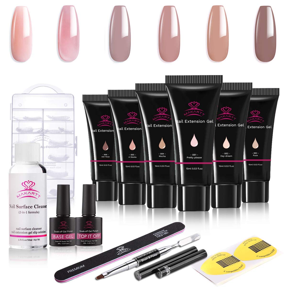 Makartt Poly Nail Extension Gel Kit - 15ML Nude & Pink Natural Colors with Professional JD700 Nail Drill Machine - Perfect for Salon, Home Manicures & Nail Art Designs