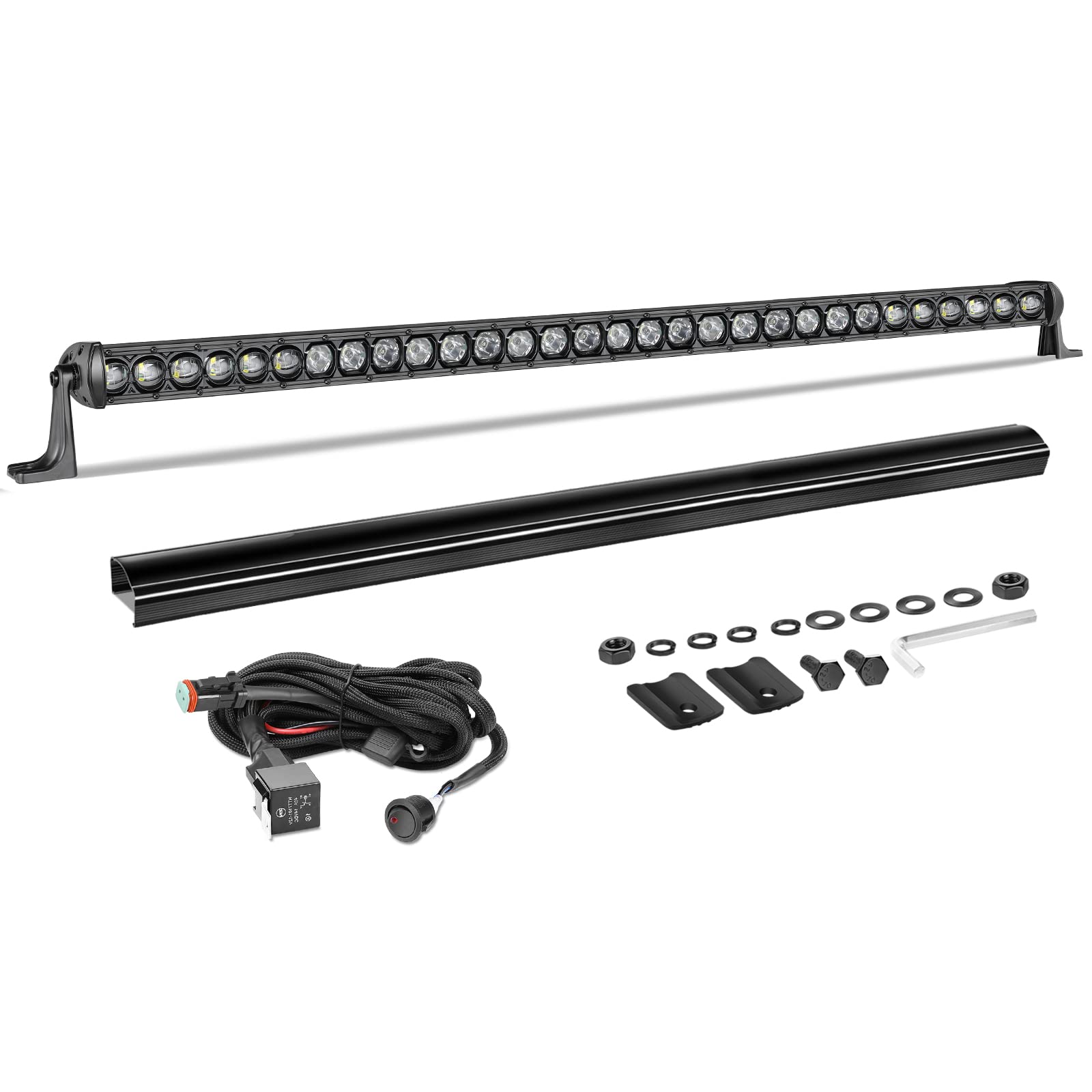 40 Inch LED Light Bar Kit - 210W Single Row Off Road Driving Lights with Wiring Harness & Black Cover - Waterproof Slim LED Light Bar for Trucks, UTV, SUV, Wrangler, Toyota, Can-Am, Bronco, Polaris, Honda - Perfect for Night Off-Roading, Camping & Emergency Lighting