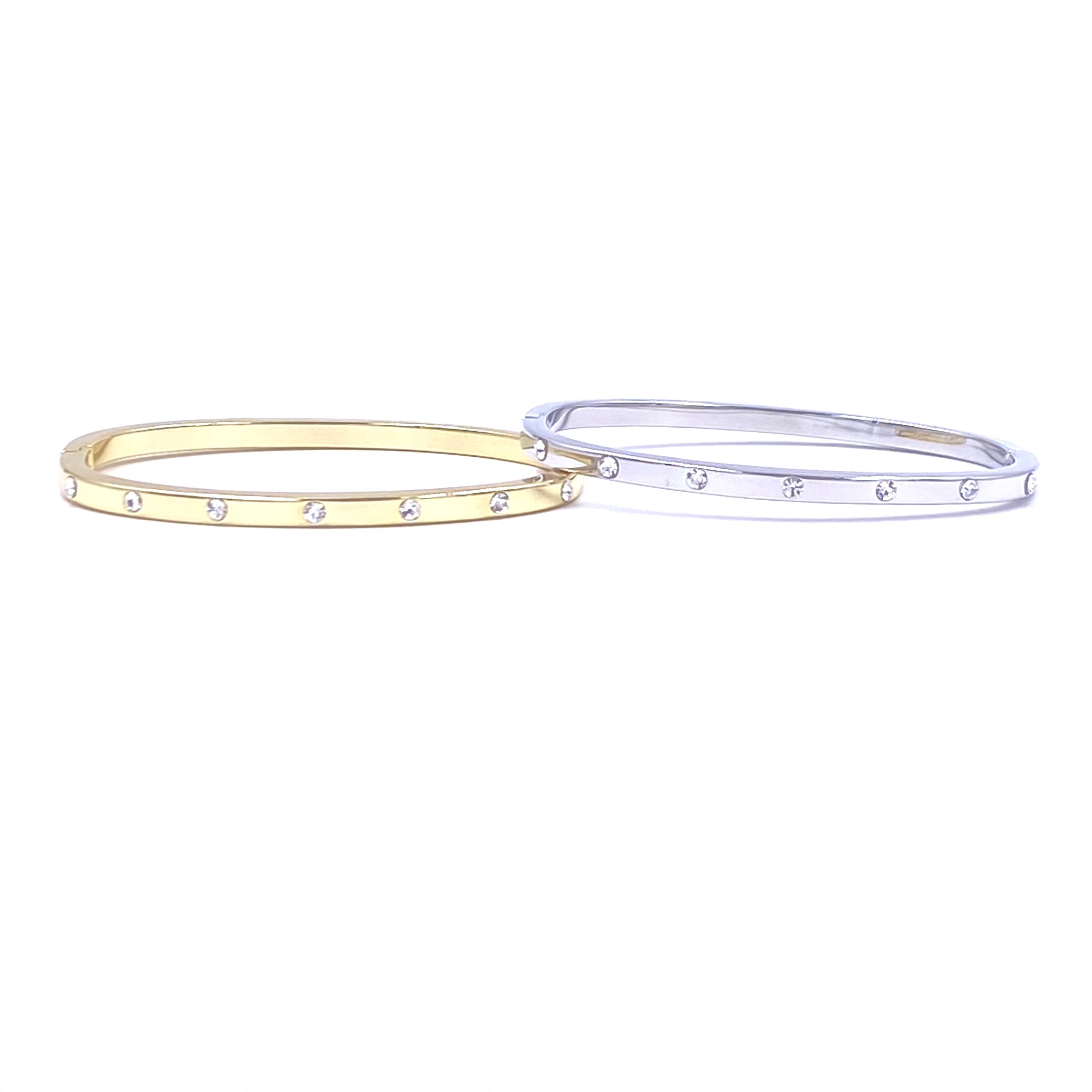 Ashley Gold Stainless Steel CZ Set Bangle Bracelet for Women - Elegant Cubic Zirconia Jewelry for Parties, Weddings & Special Occasions