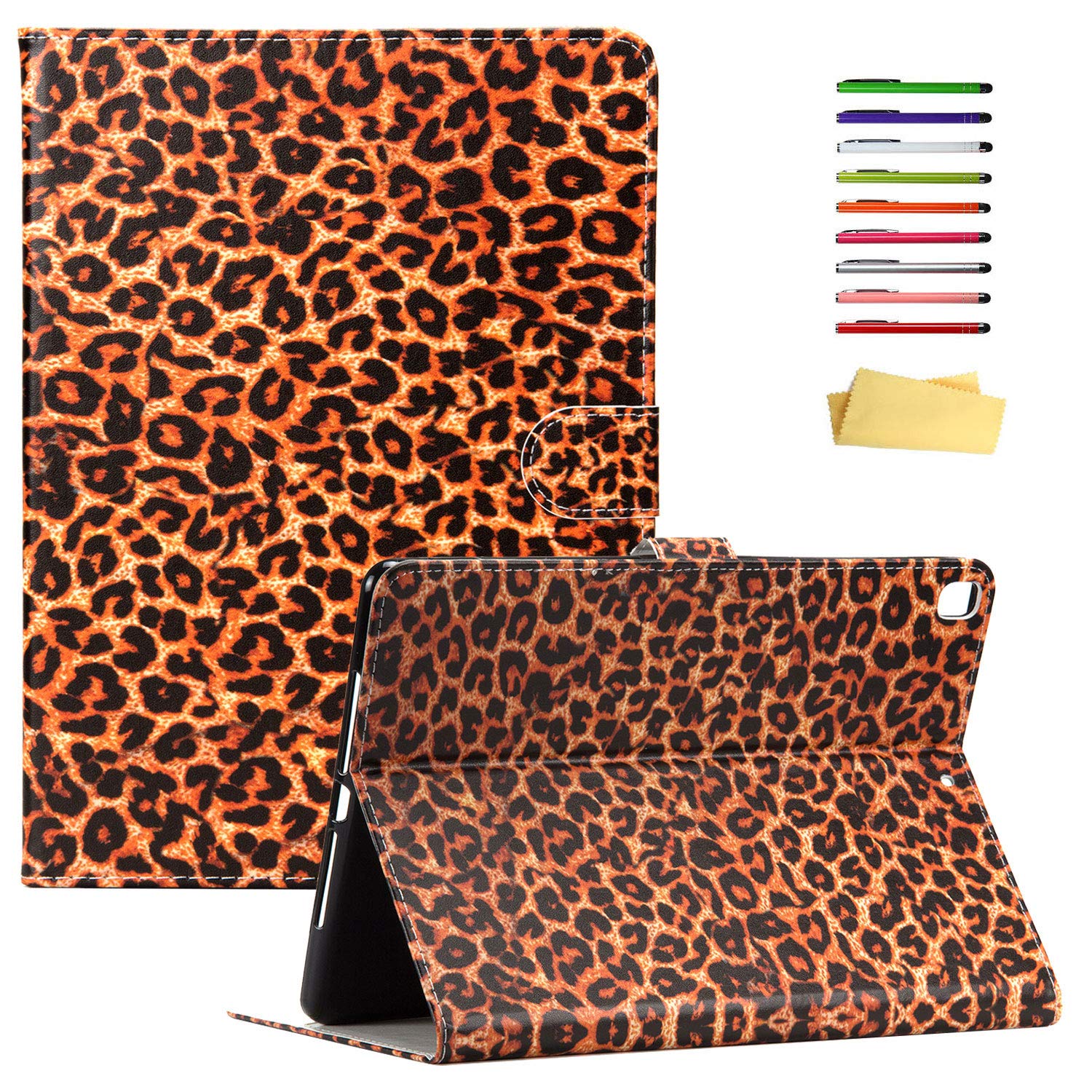 Premium PU Leather Smart Case for Apple iPad 9.7 inch (iPad 6th/5th Gen, Air 1/2, Pro 9.7) - Auto Sleep/Wake Folio Stand with Wallet Function - Stylish Yellow Leopard Print - Perfect for Work, Travel & School Use