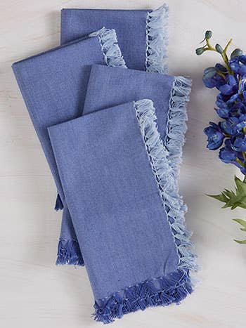 Premium Chambray Napkins Set of 4 - Soft & Absorbent Cotton Table Linens for Everyday Dining, Dinner Parties & Special Occasions