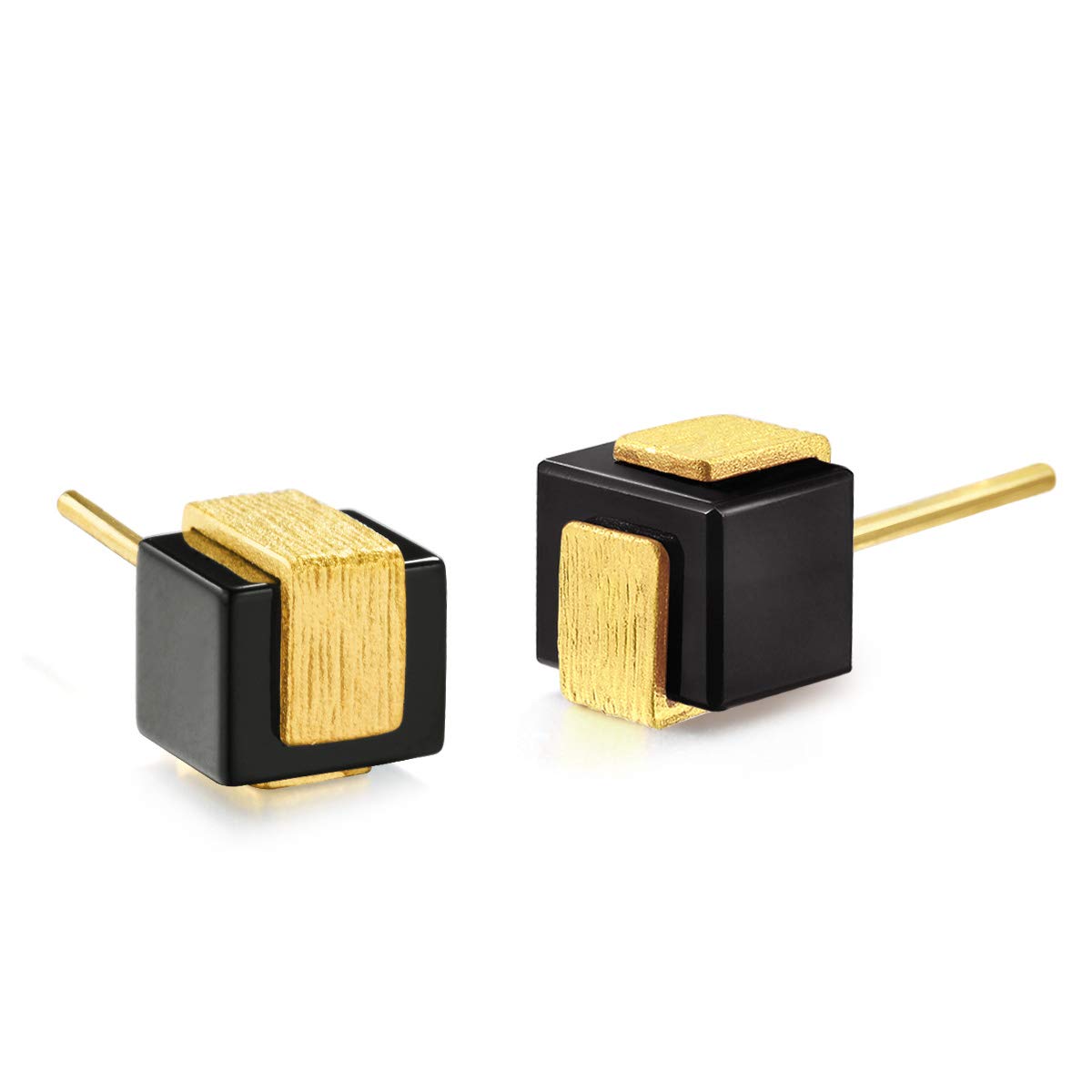 CHOW SANG SANG 24K Solid Gold & Black Chalcedony Stud Earrings for Women - 999.9 Pure Gold, G* COLLECTION 86725E - Elegant Jewelry Gift for Anniversary, Birthday & Special Occasions