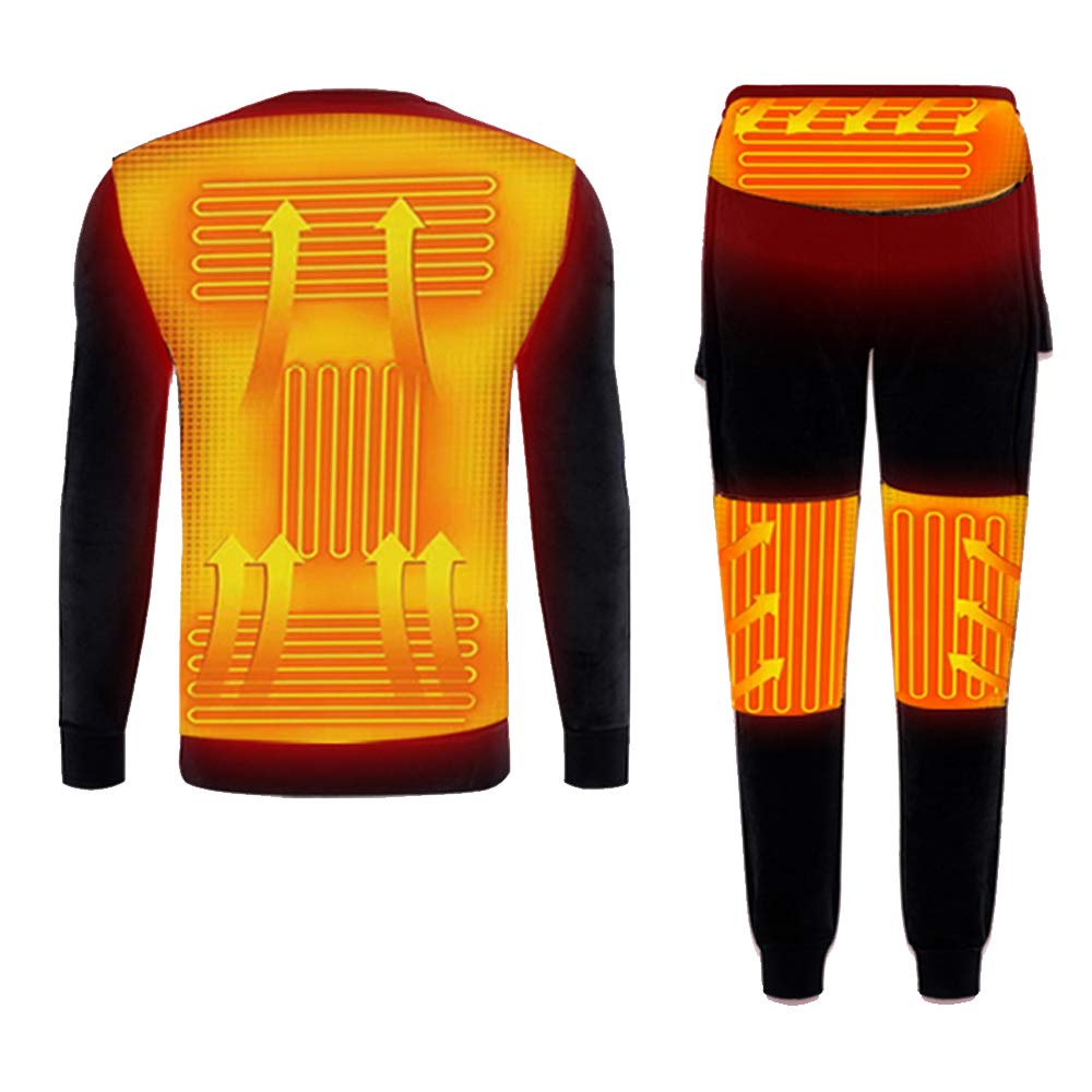 USB Electric Heated Thermal Underwear Set - Insulated Long Sleeve Shirt & Pants with Washable Heating Pads (Battery Not Included) - Perfect for Winter Sports, Camping & Outdoor Activities