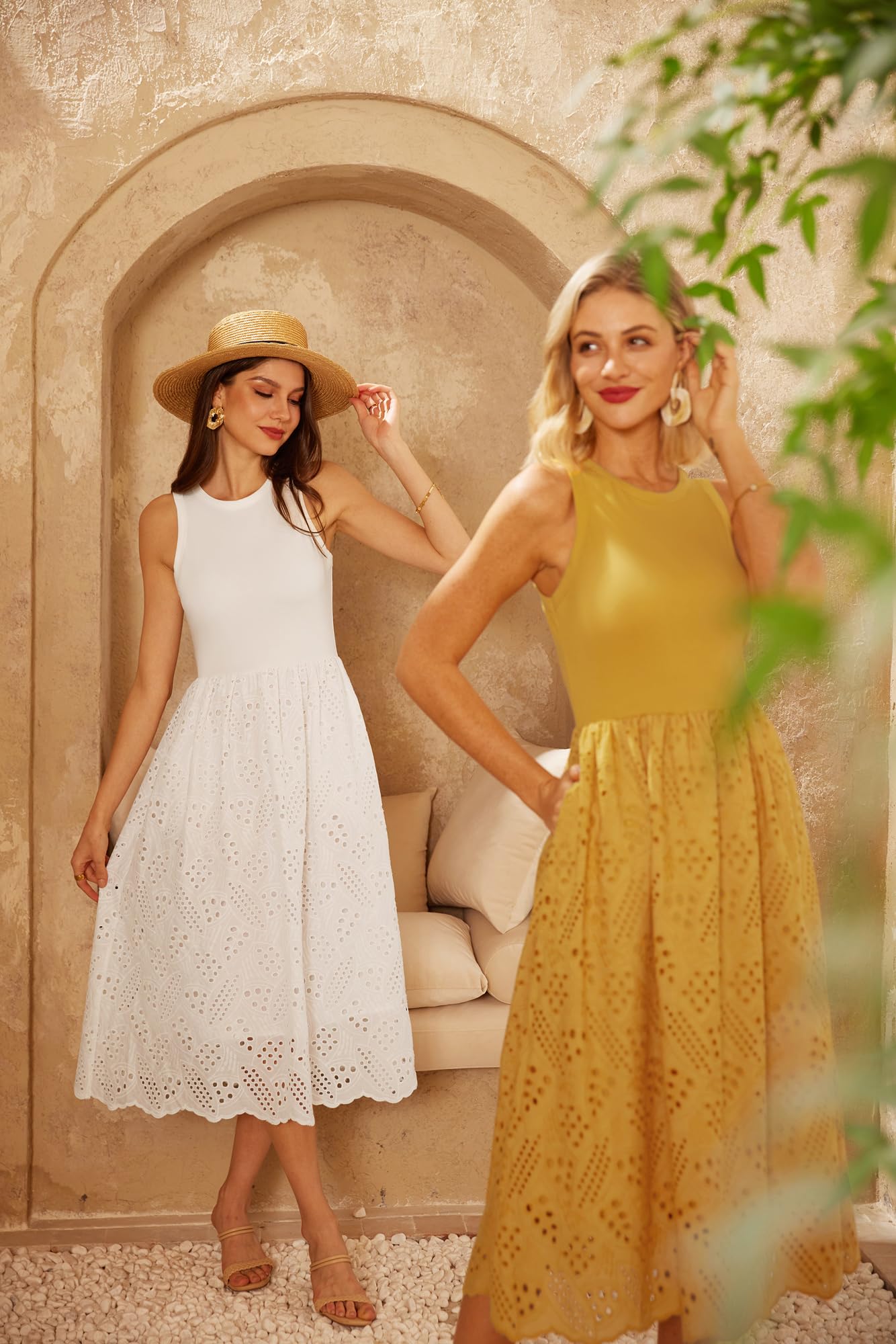 GRACE KARIN Women's Sleeveless A-Line Midi Dress with Pockets - Summer Casual Eyelet Tank Dress for Beach, Vacation & Holiday Wear