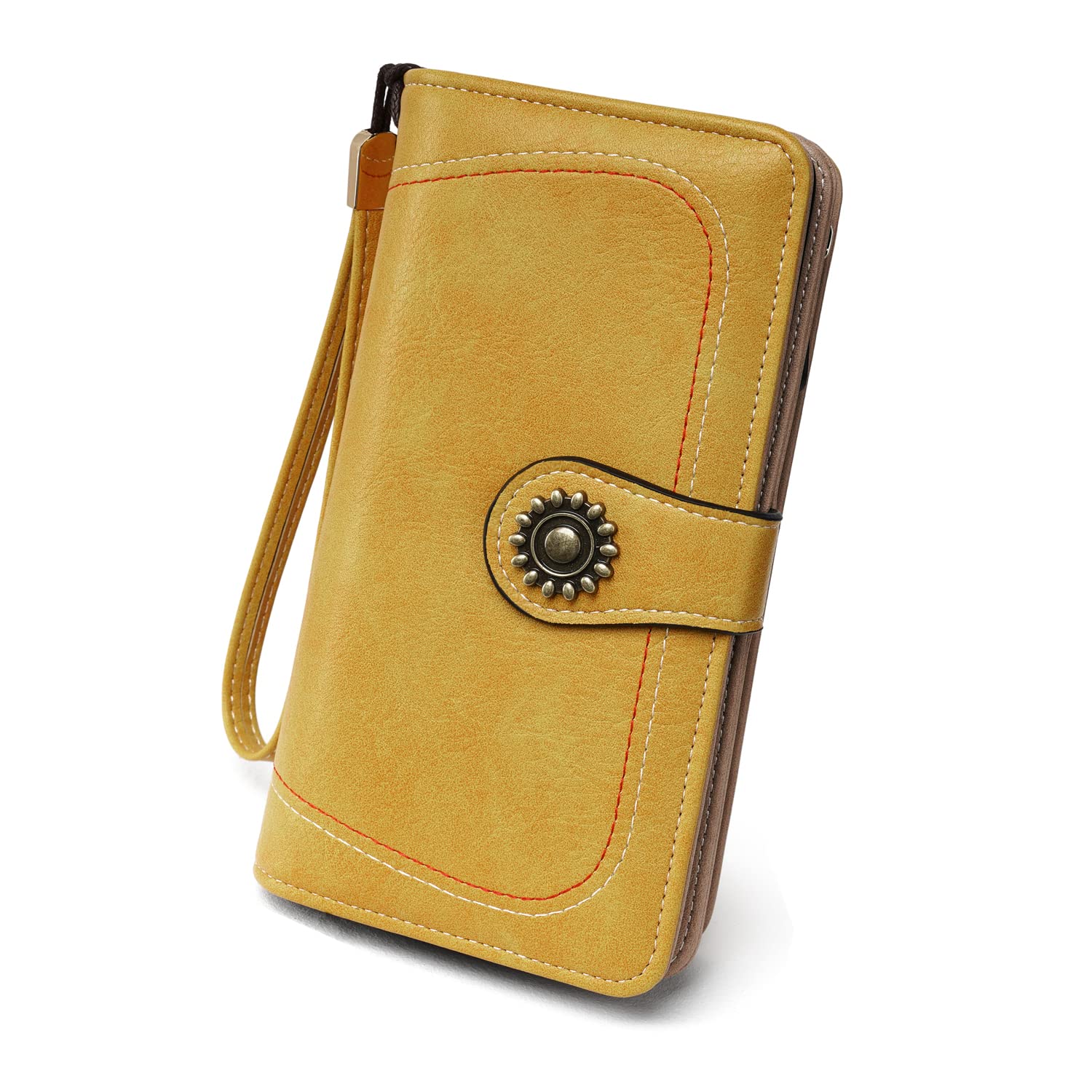 OPAGE Women's Large Capacity RFID Blocking Leather Wallet with Zipper - Perfect for Travel, Shopping, and Everyday Use