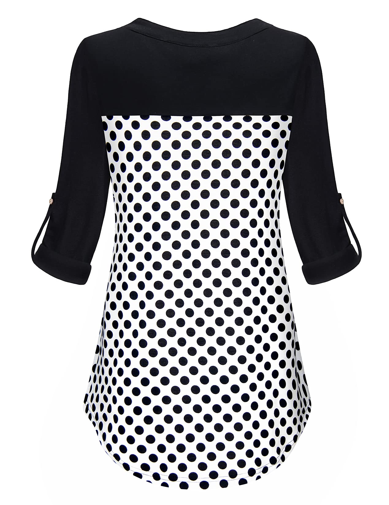 MOQIVGI Women's Roll Up Long Sleeve V Neck Patchwork Blouse - Stylish Casual & Office Tops for Spring & Fall | Work, Date Night & Weekend Outfits | Perfect for Business Meetings, Cocktail Parties, Brunch Dates & Layering | Versatile for Office Wear, Seasonal Transitions & Everyday Fashion | Great for Professional Settings, Social Events & Daily Style