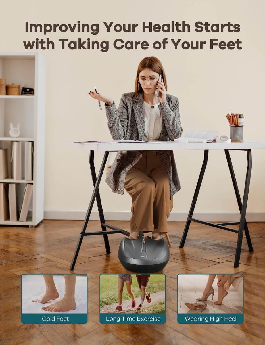 Deep-Kneading Foot Massager Machine with 5 Intensity Levels - Shiatsu, Compression & Heat Therapy for Neuropathy & Plantar Fasciitis - Fits Up to Size 12 Feet - Perfect for Home Relaxation, Office Stress Relief & Christmas Gifts