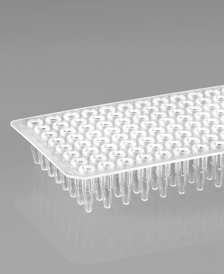 0.2ml 96-Well PCR Plates - Non-Skirted, Clear Polypropylene, Ultra-Thin Wall, DNase/RNase Free (Pack of 100) - Ideal for PCR, qPCR, and Molecular Biology Experiments