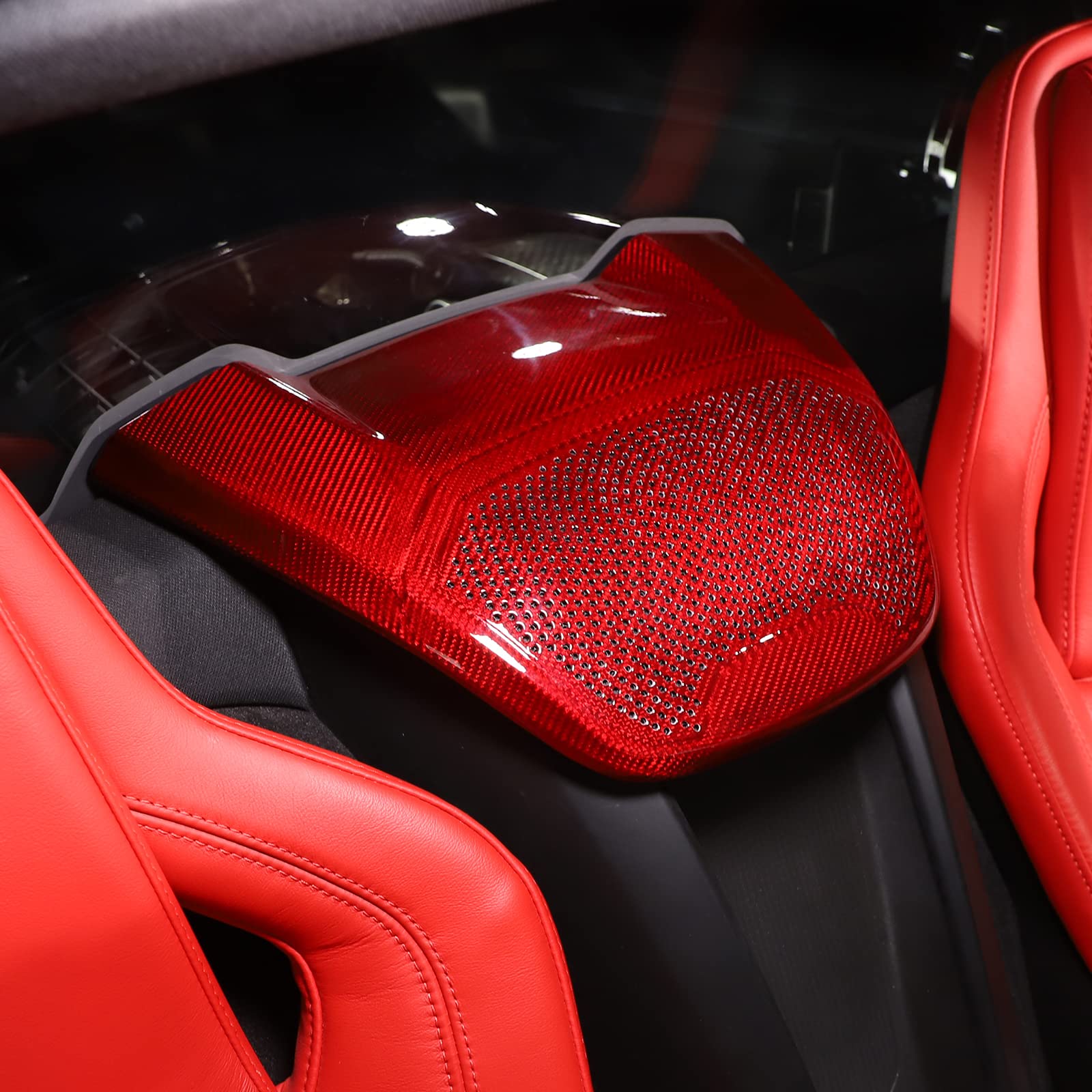 Premium Real Carbon Fiber Rear Speaker Cover for Chevrolet Corvette C8 Stingray 1LT 2020-2023 | Interior Rear Row Phone Charger Upper Trim Accessories (Red) | Perfect for Car Enthusiasts & Custom Upgrades