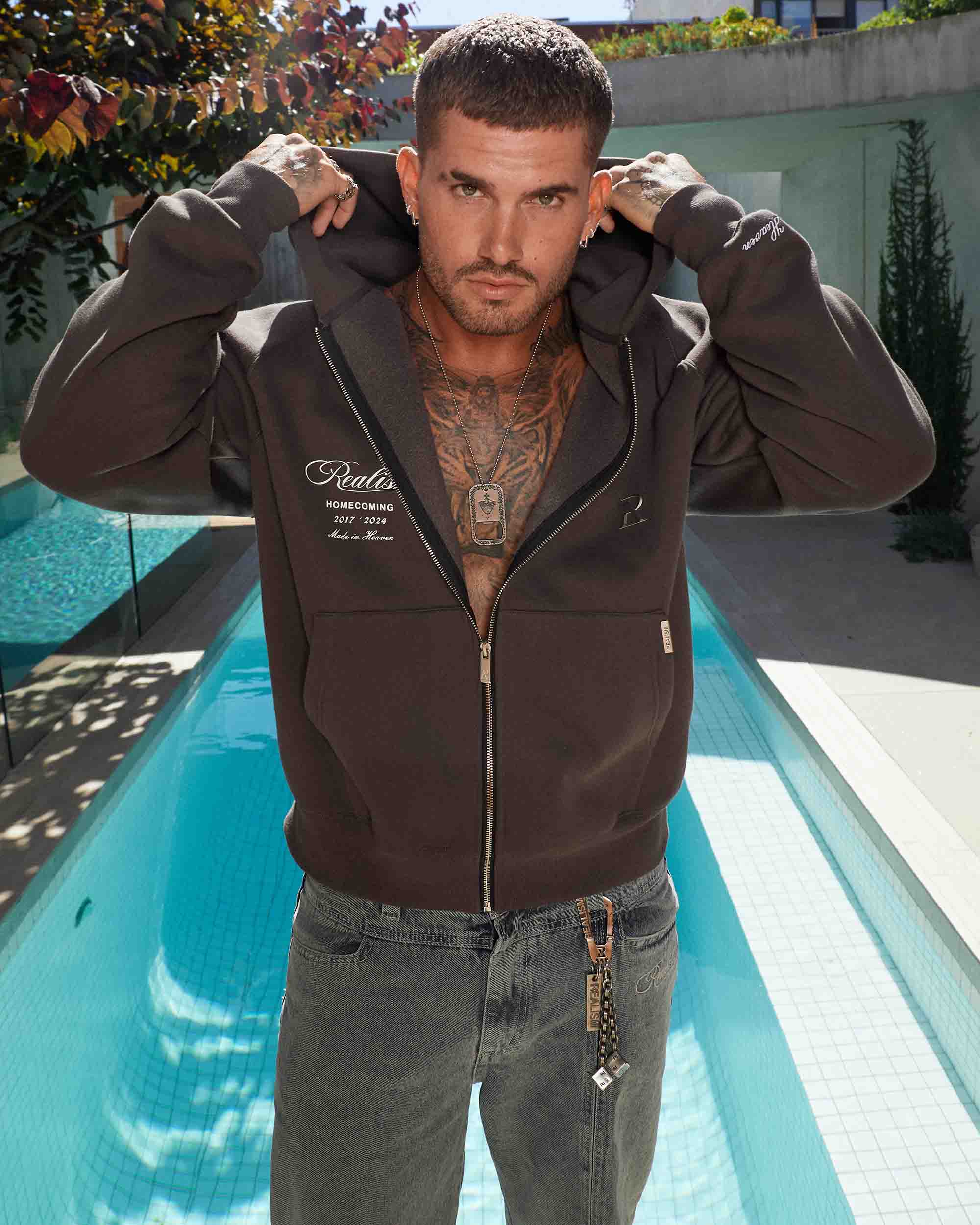 SSS Realism Realm of Angels Zip Hoodie - Asphalt Grey Men's & Women's Pullover for Casual Wear & Street Fashion