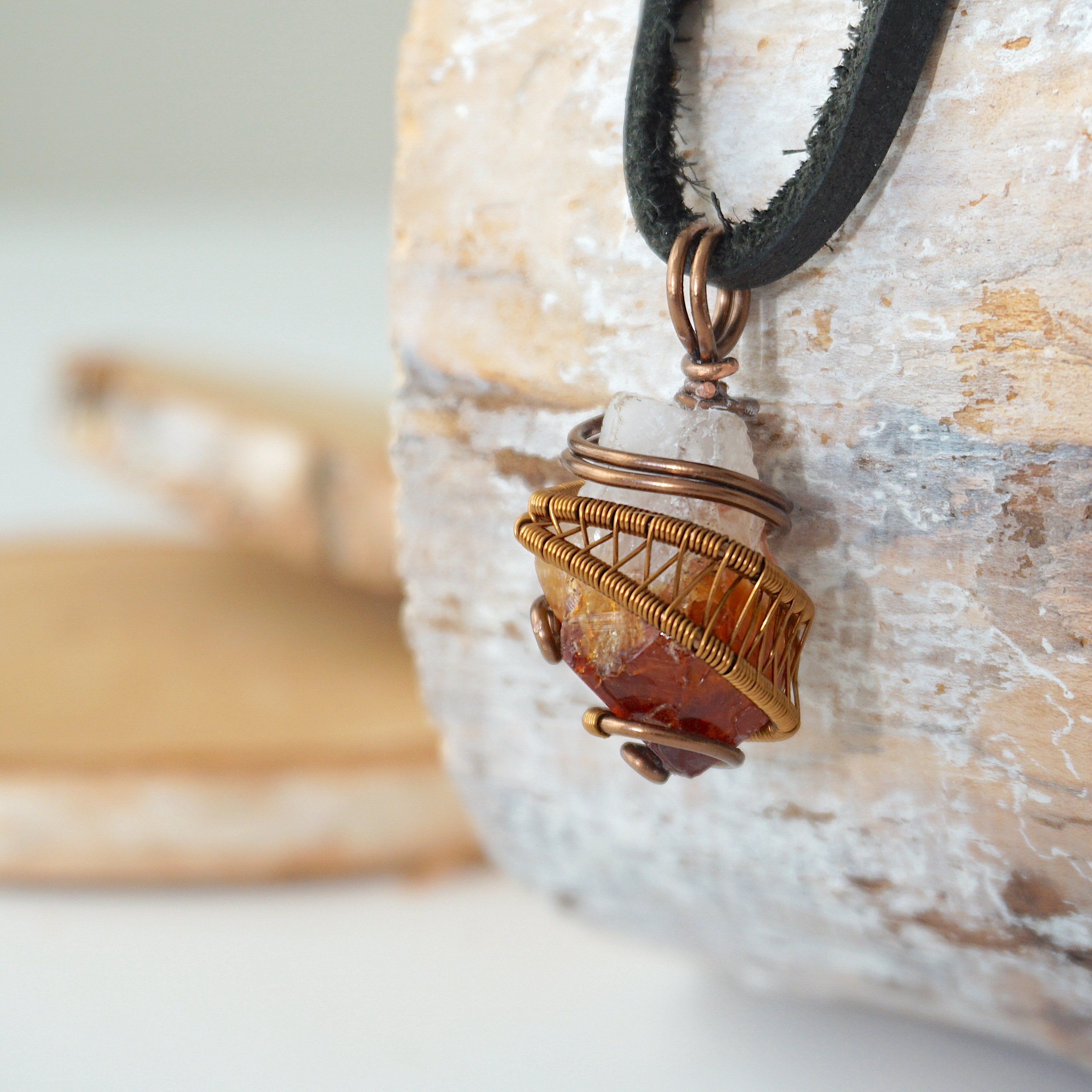 Antique Bronze Men's Citrine Point Pendant with Black Leather Cord - Perfect for Gifts, Meditation & Spiritual Healing