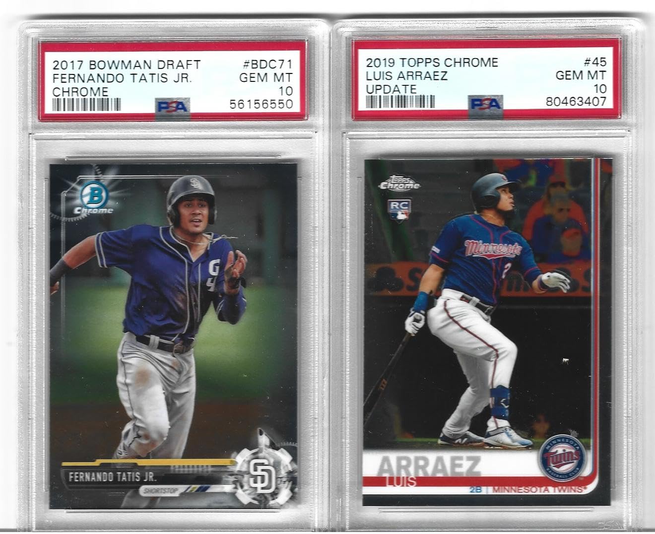 PSA 10 Graded Fernando Tatis Jr. & Luis Arraez Rookie Baseball Cards Lot - San Diego Padres Superstars Collection for Sports Memorabilia & Investment