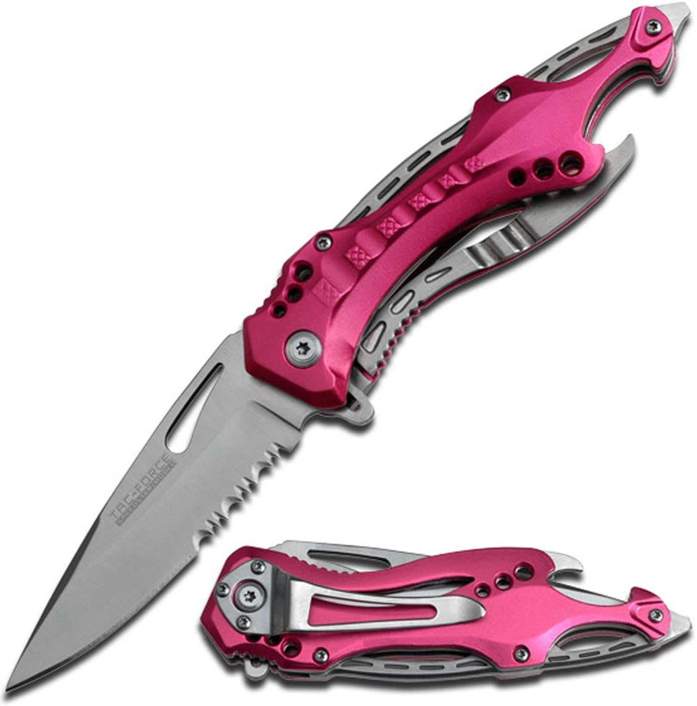 Tac-Force Assisted Opening Linerlock Folding Knife with Belt Clip - Pink Tactical Rescue Knife with Glass Breaker | EDC, Outdoor Survival, Emergency Tool
