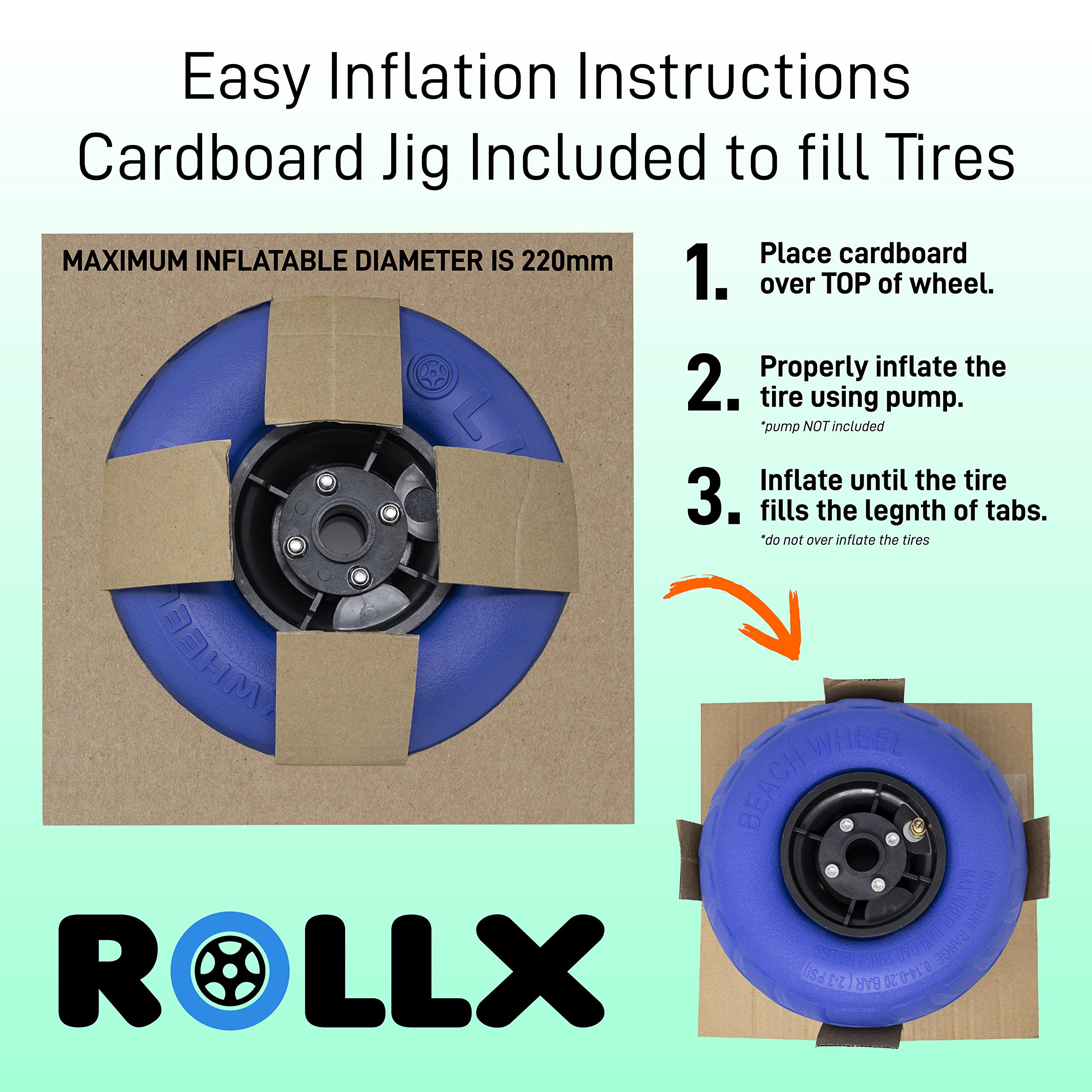 RollX 9-Inch Balloon Beach Wheels Set - Heavy Duty Sand Wheels for Beach Carts, Coolers & Wagons - Perfect for Sandy Terrain, Shoreline & Outdoor Adventures