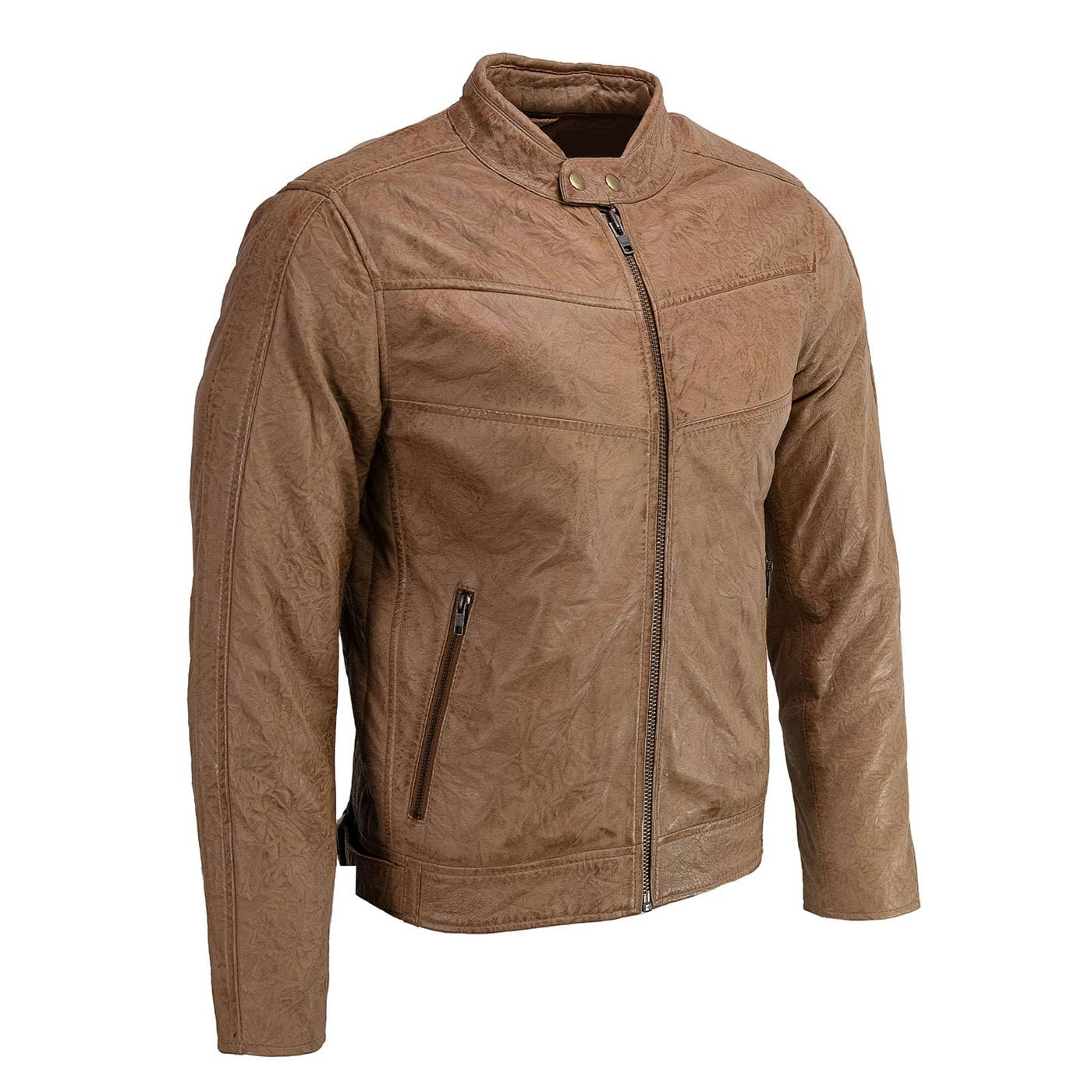 Milwaukee Leather Men's Black Cafe Racer Motorcycle Jacket - Genuine Leather Biker Jacket with Snap Button Collar SFM1835 | Perfect for Riding, Casual Wear & Urban Fashion